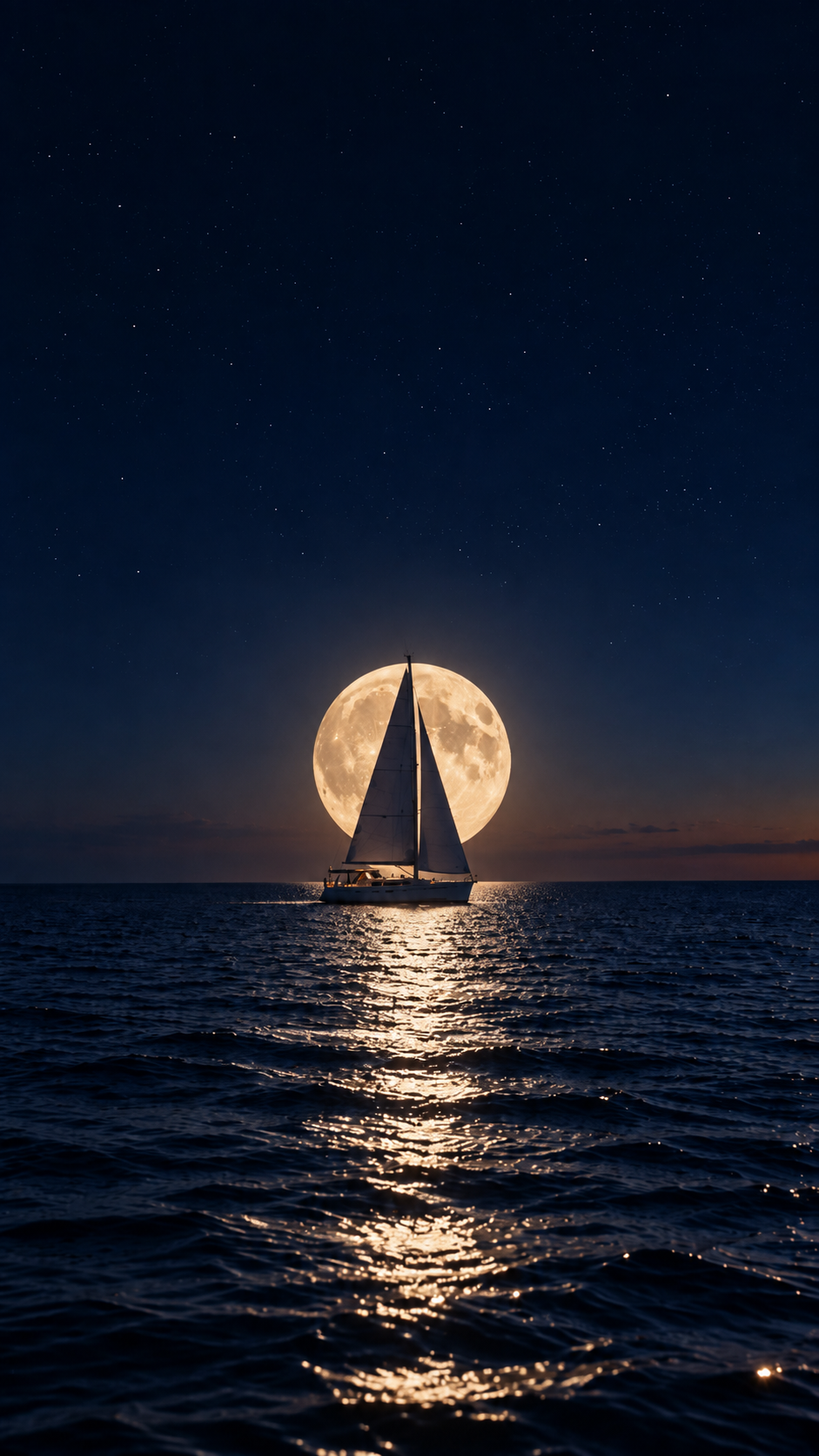 Lone Sailboat Night + Full Moon