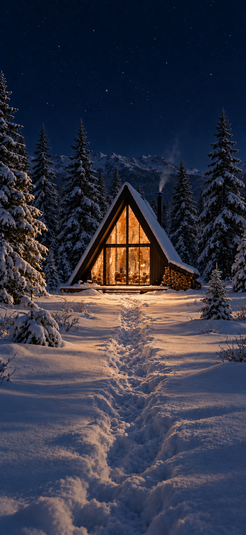 Snow A-Frame Night