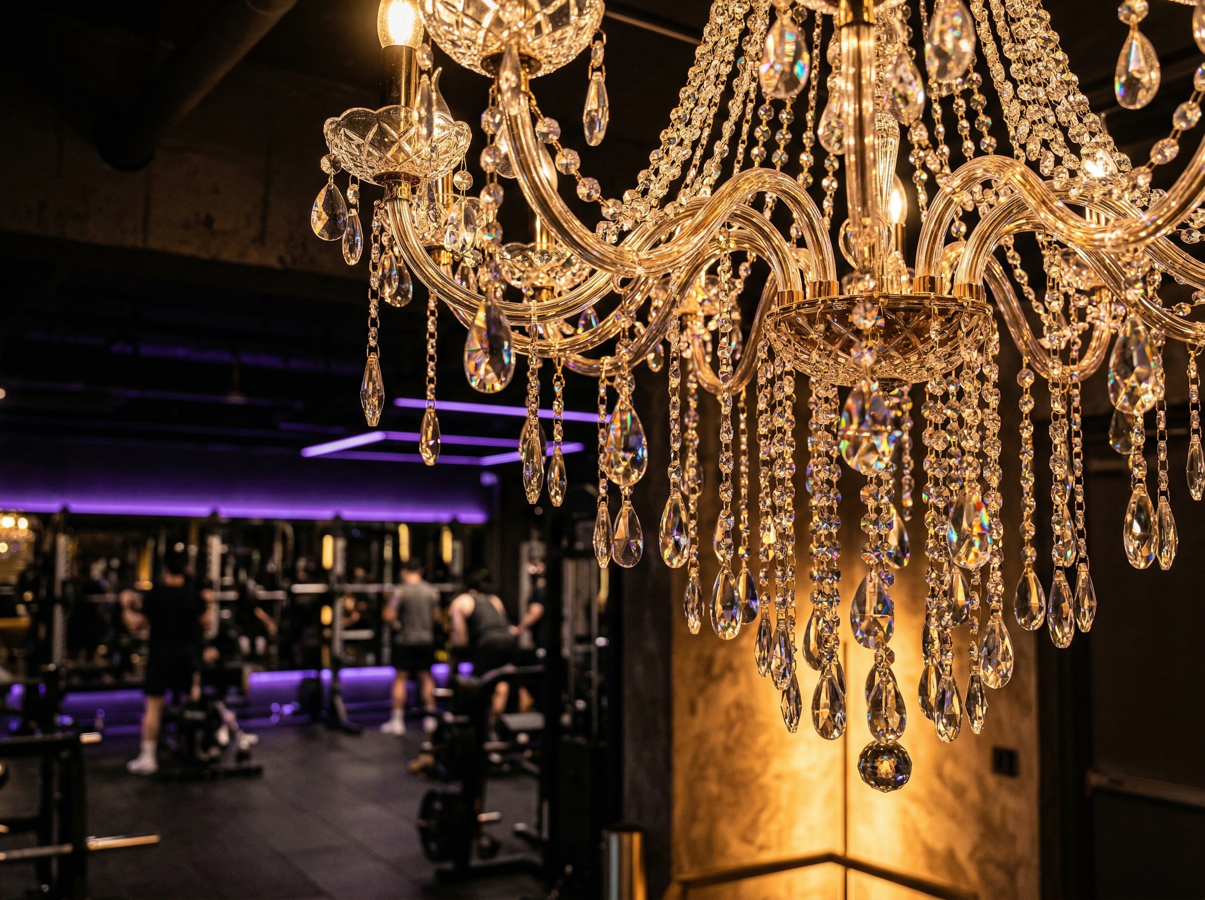 Crystal chandeliers en LIV Fitness