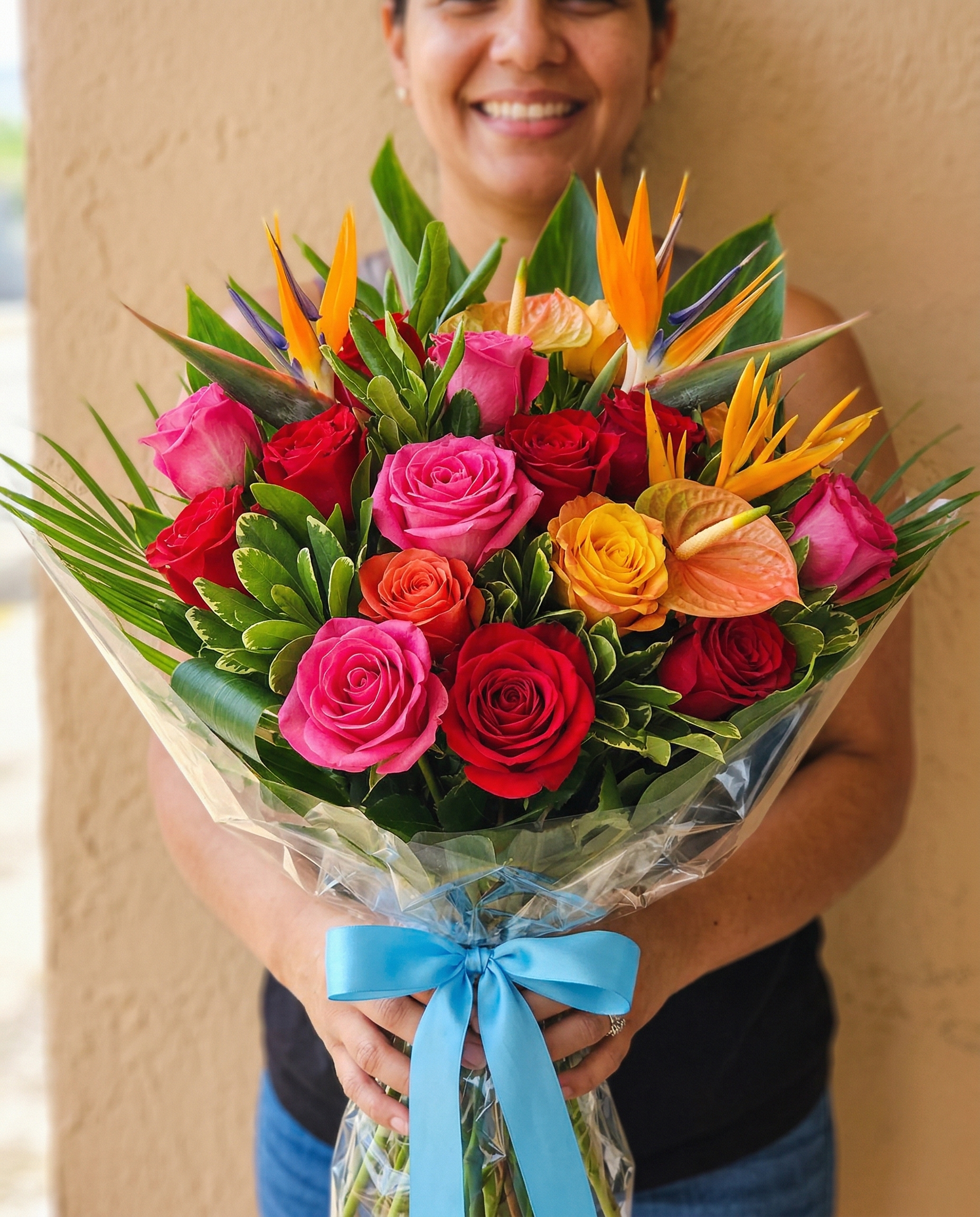 Ramo de flores coloridas envuelto con amor