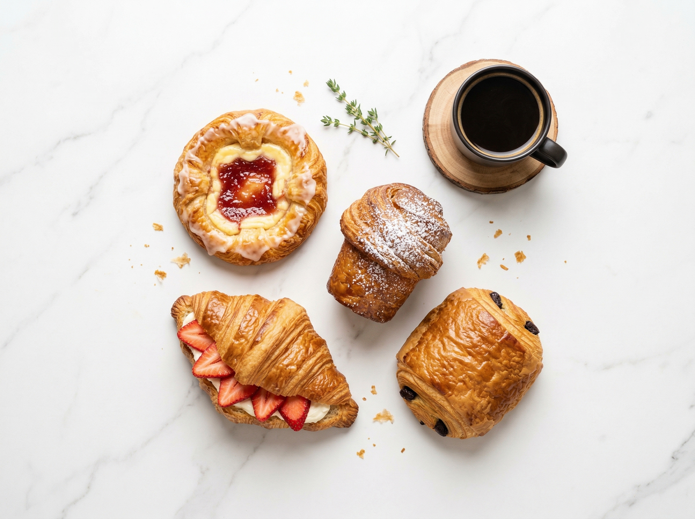 Selección de pasteles artesanales de Don Ruiz Bakes — croissants, croffins y danishes