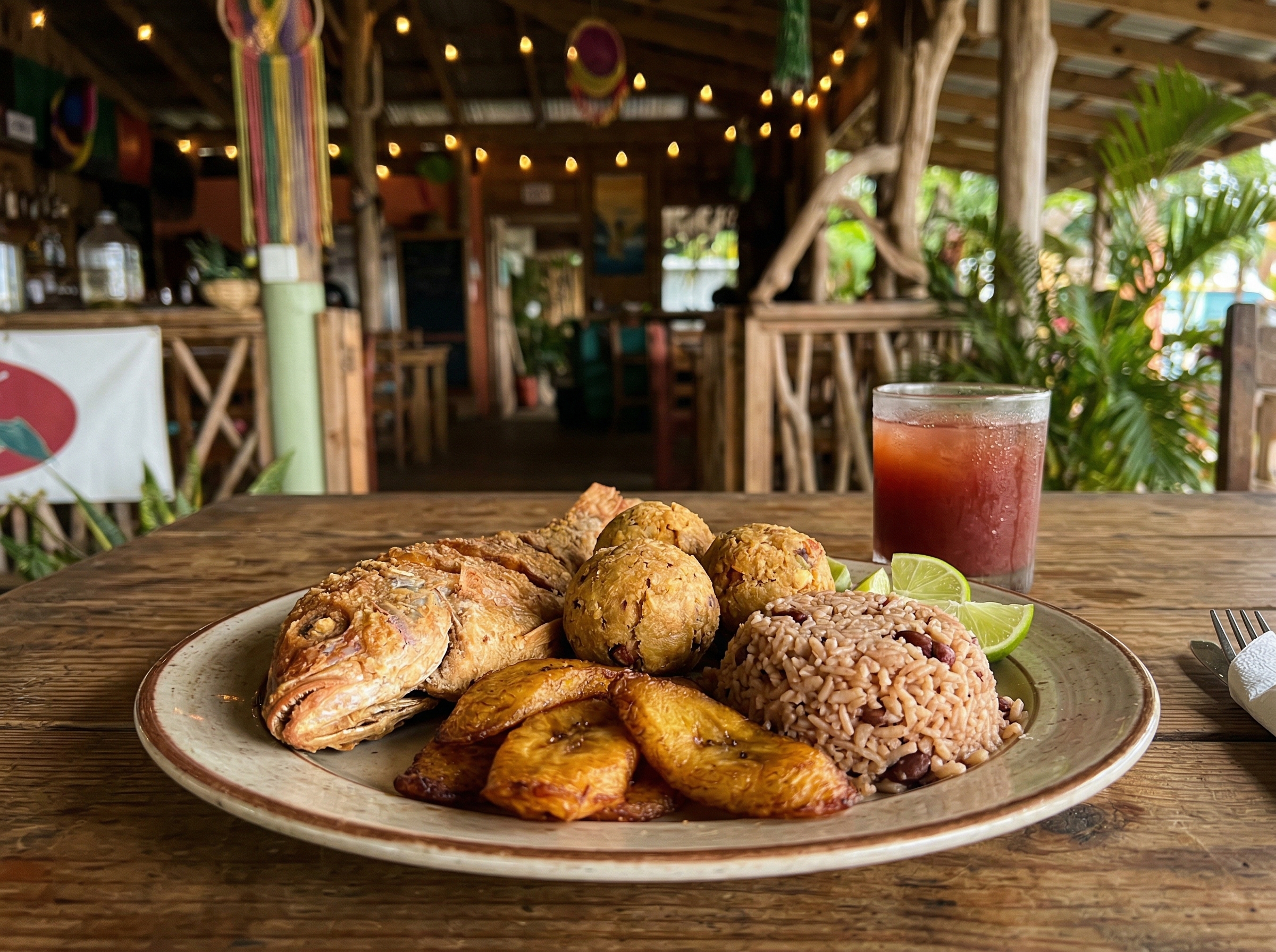 Comida local fresca preparada en Miramar Bar
