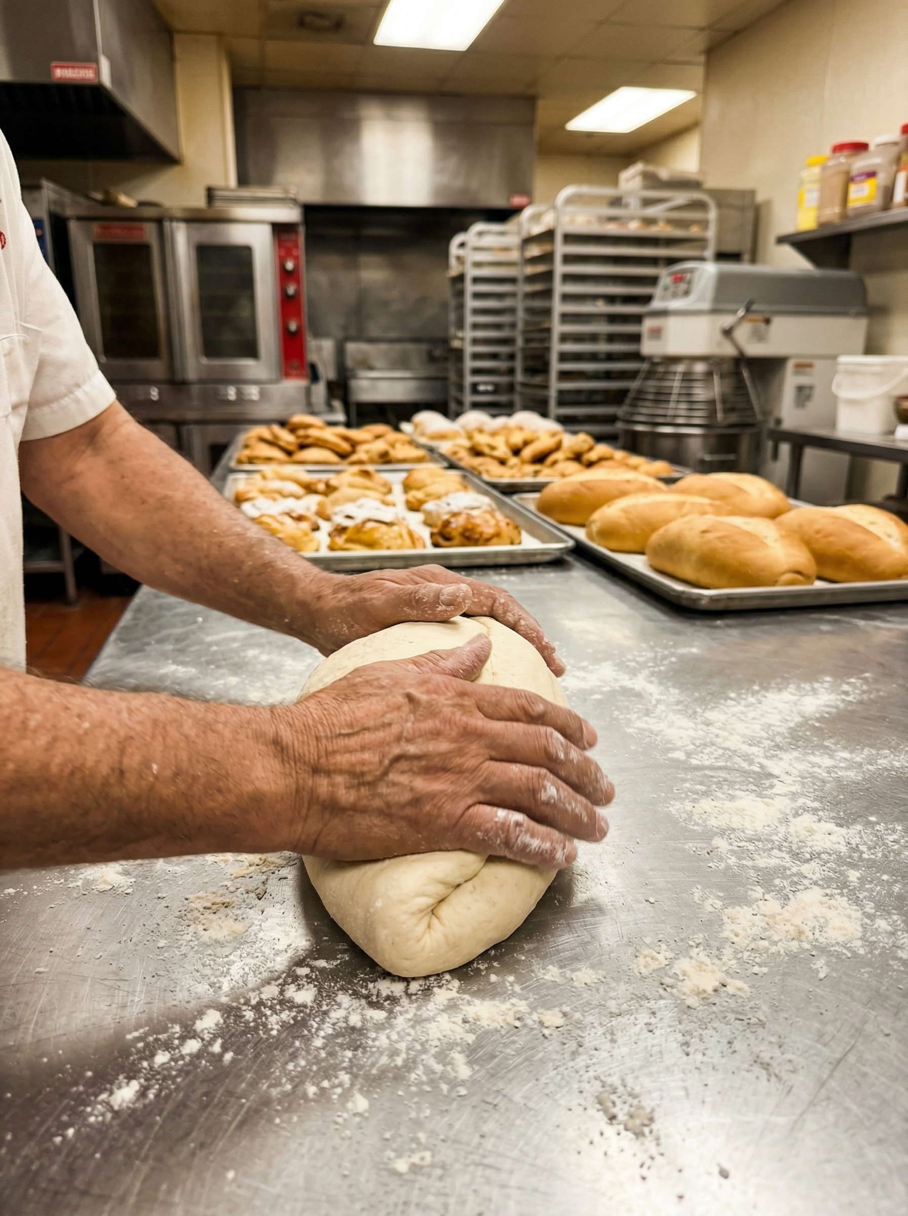 Manos del panadero dando forma al pan