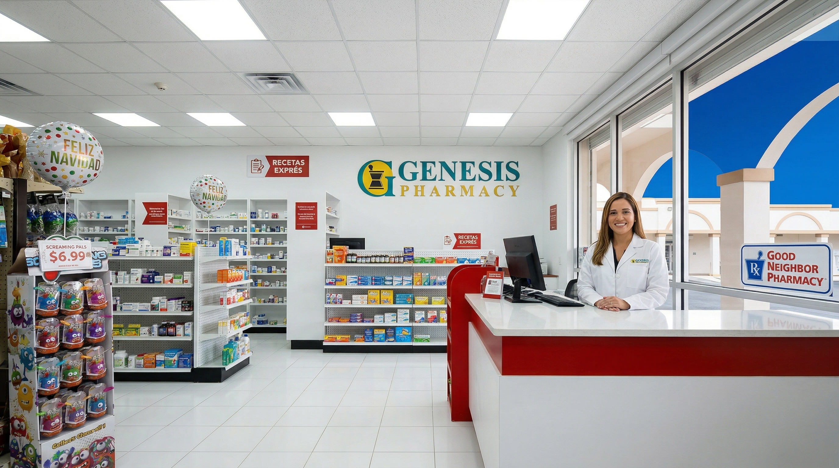 Interior de Farmacia Genesis Pharmacy en Patillas, Puerto Rico