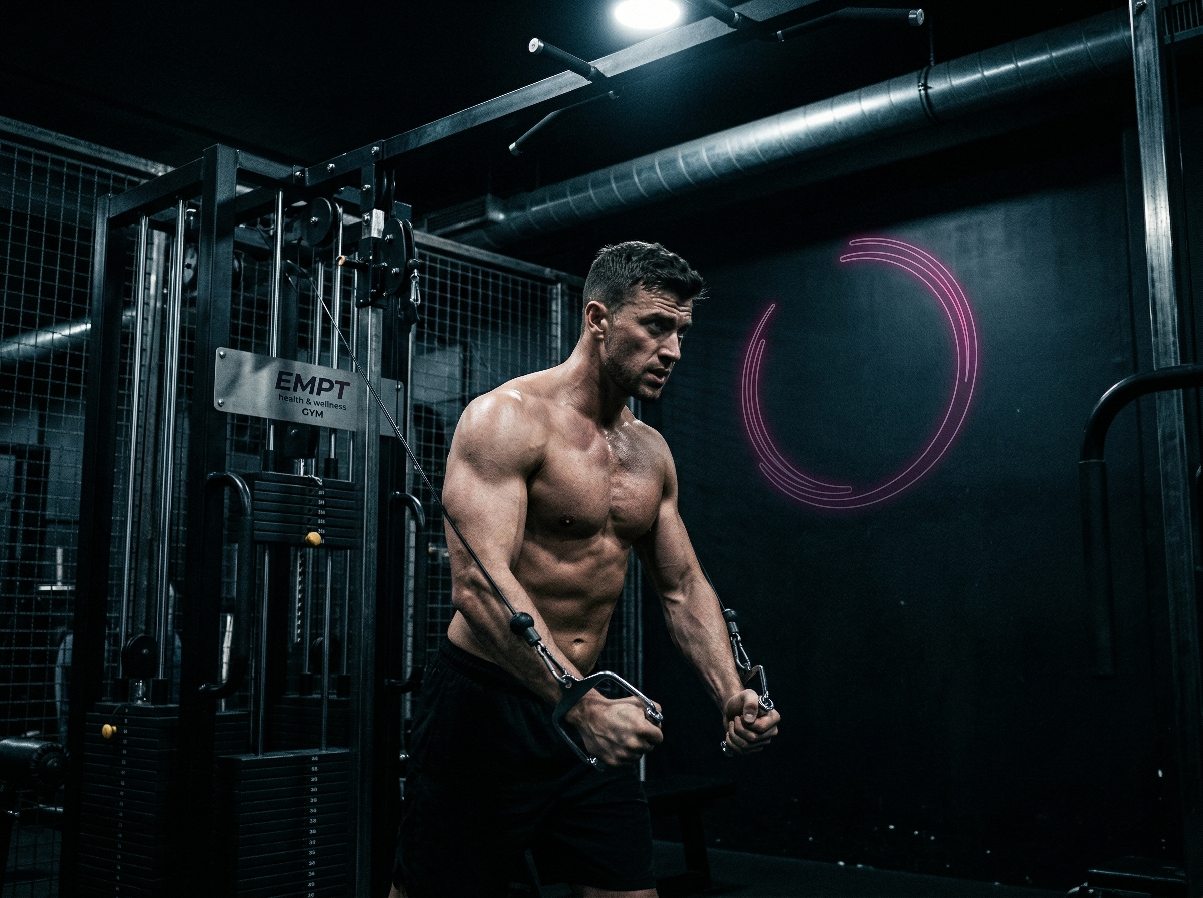 Atleta entrenando en máquina de cable en EMPT GYM