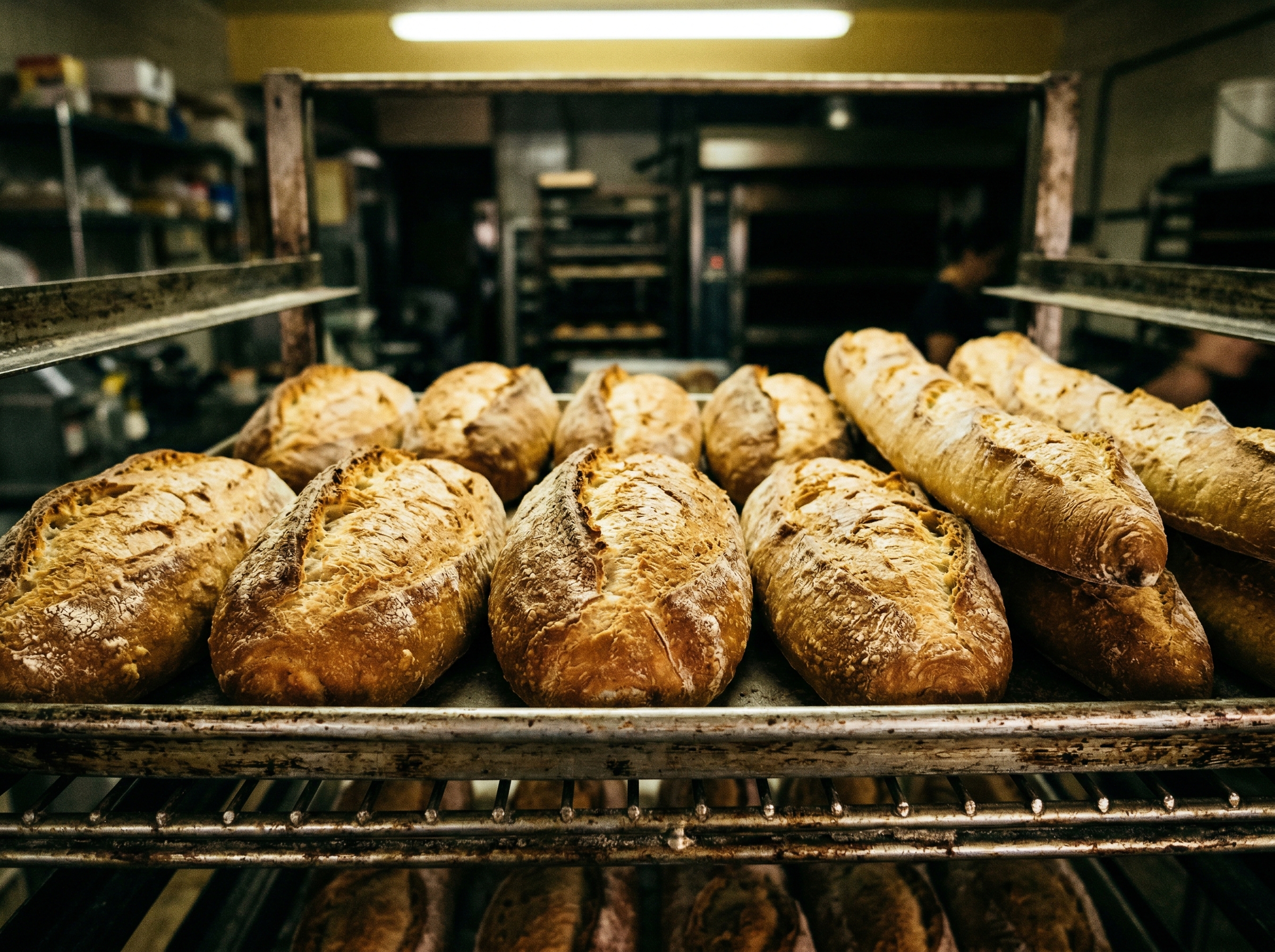 Bandejas de pan recién horneado en Panadería La Maravilla