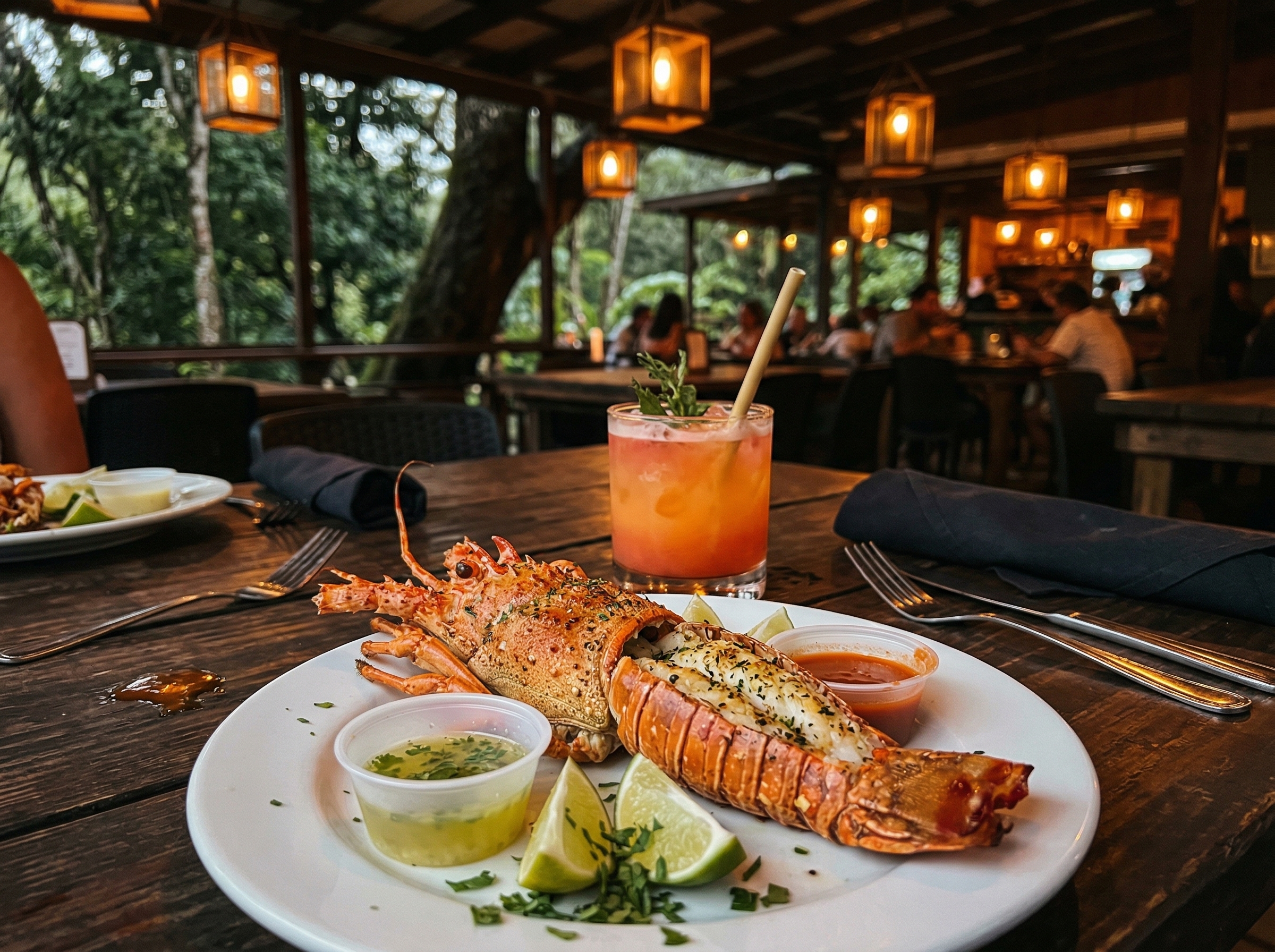 Langosta fresca del Caribe servida en Bungalu