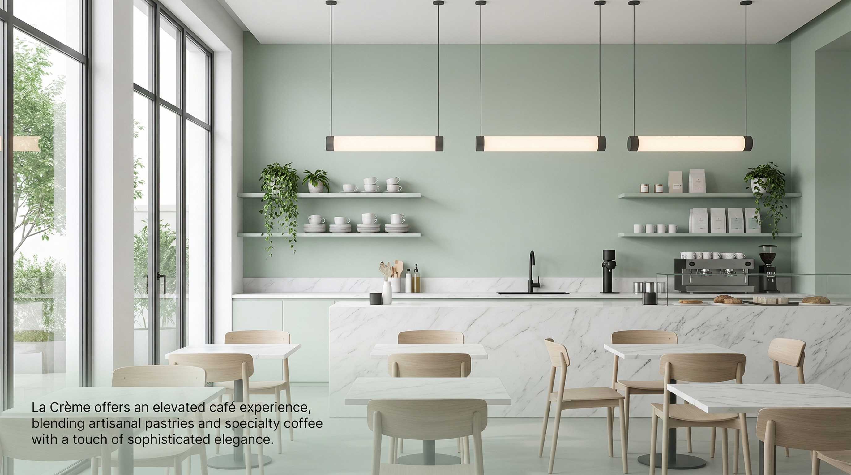 Interior elegante de La Crème — Café y Pâtisserie en Aguadilla