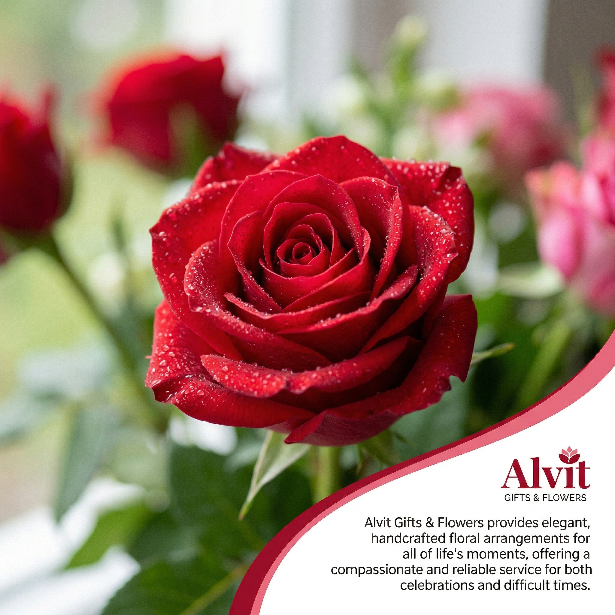 Rosa roja de cerca — artesanía floral de Alvit Gifts and Flowers