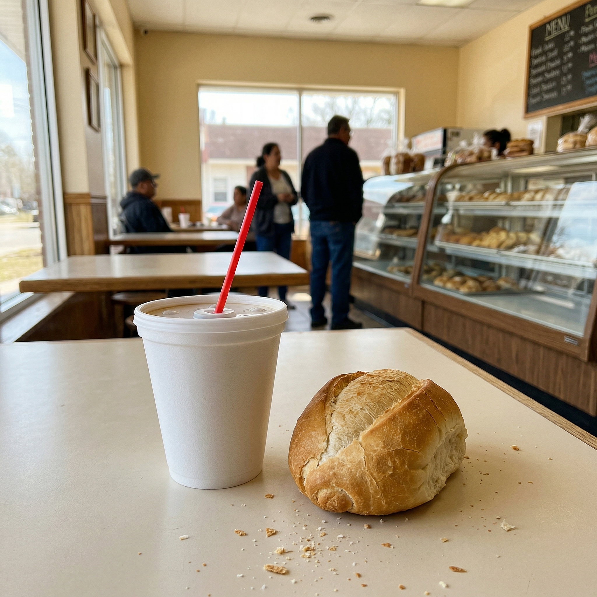 Taza de café con leche en Panadería Valle Tolima