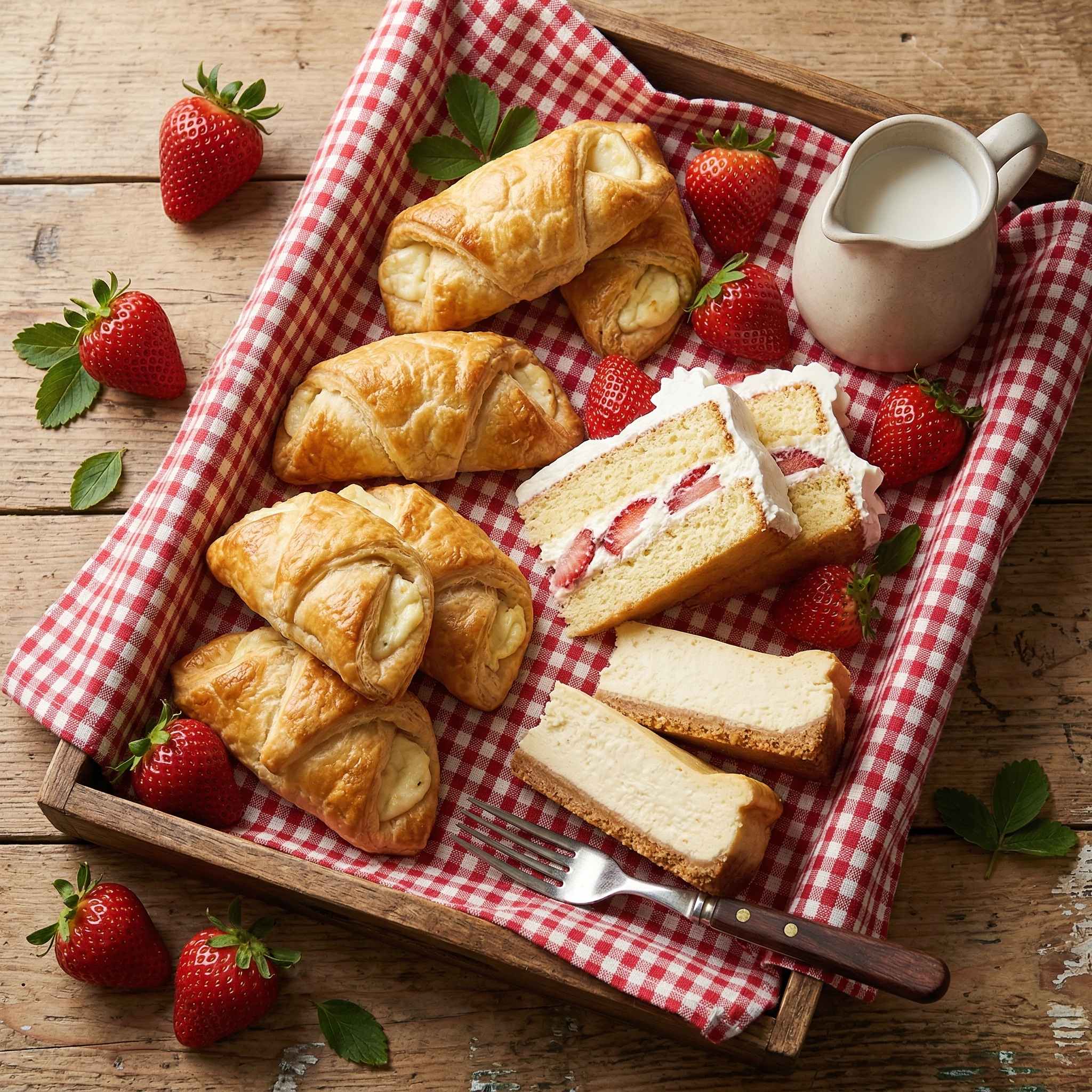 Selección de repostería artesanal — quesitos y pasteles