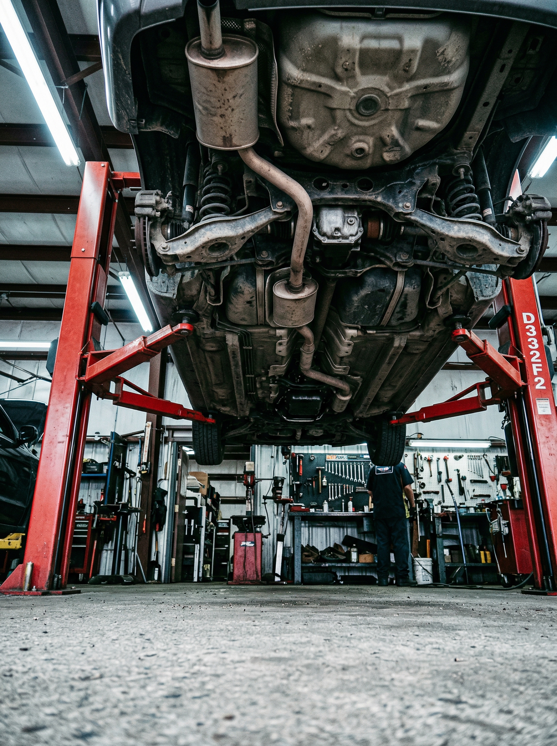 Vista del taller — elevador de vehículos