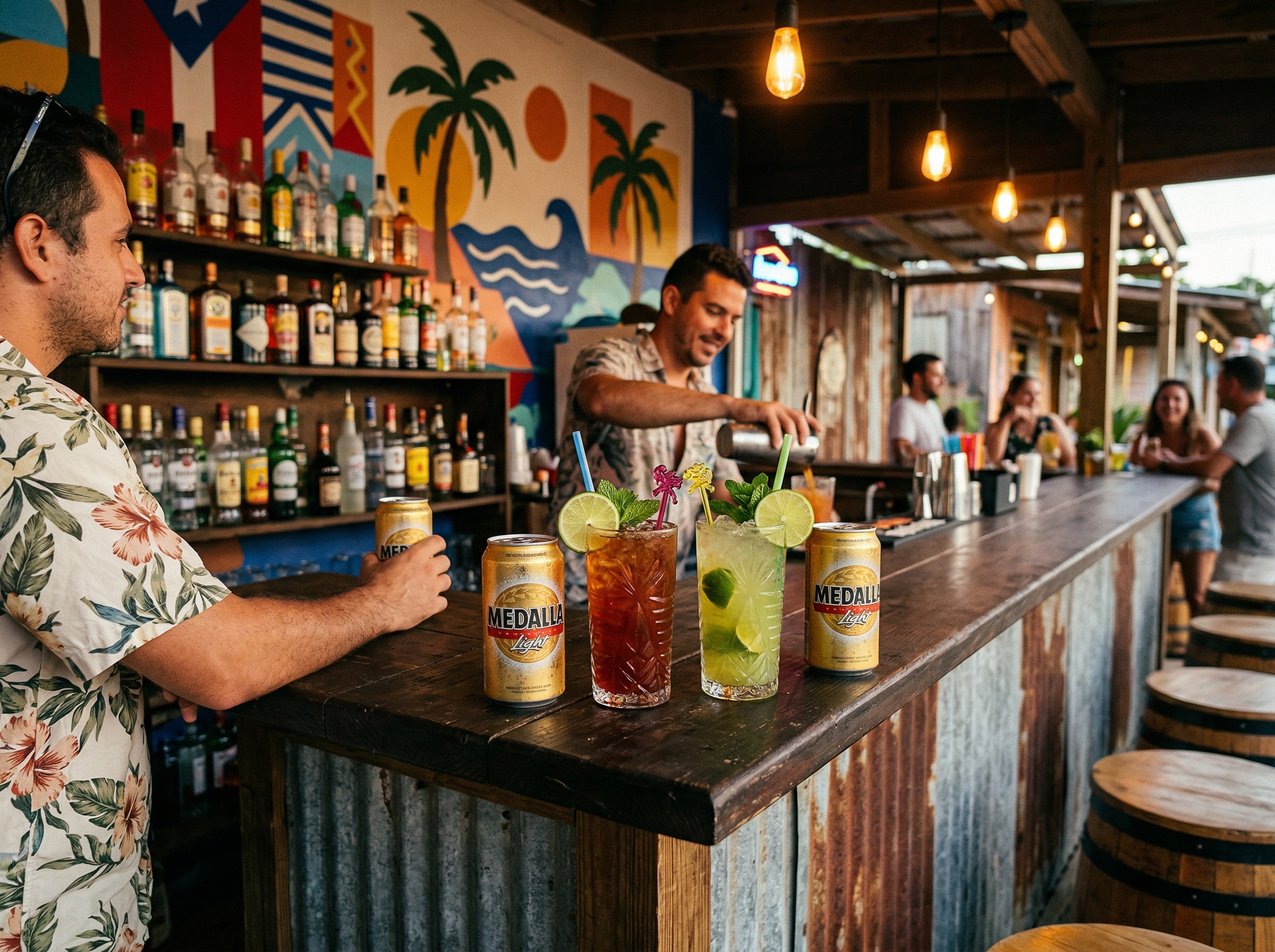 El bar del Resto Bar and Grill con sus bebidas y pantallas