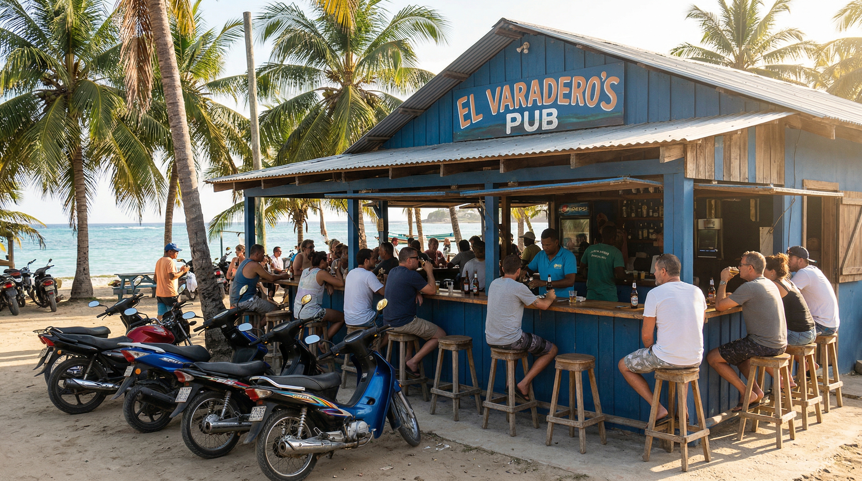 El Varadero's Pub — vista exterior del bar costero