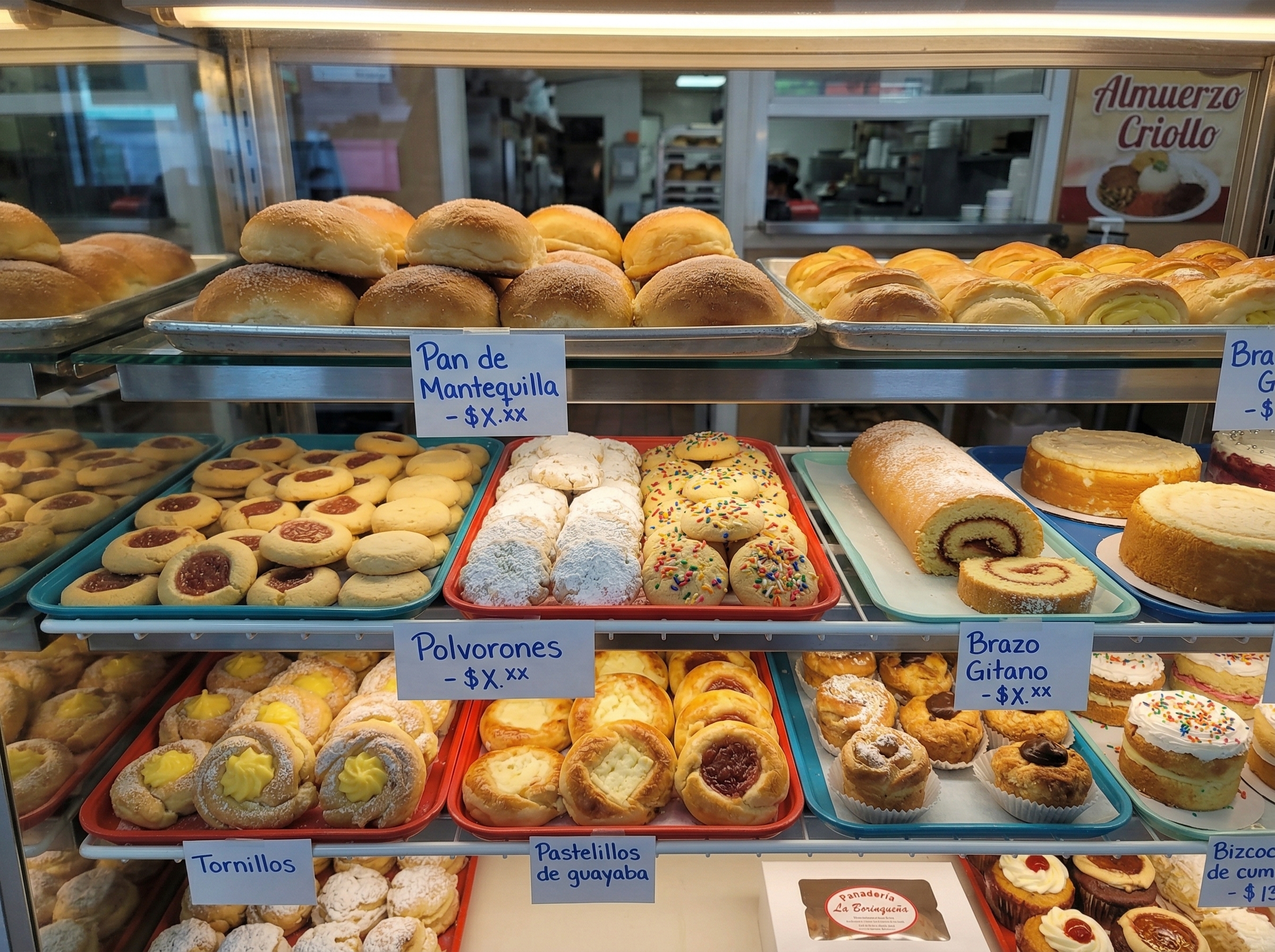 Panadería y repostería – vitrinas llenas de pan sobao y mallorcas