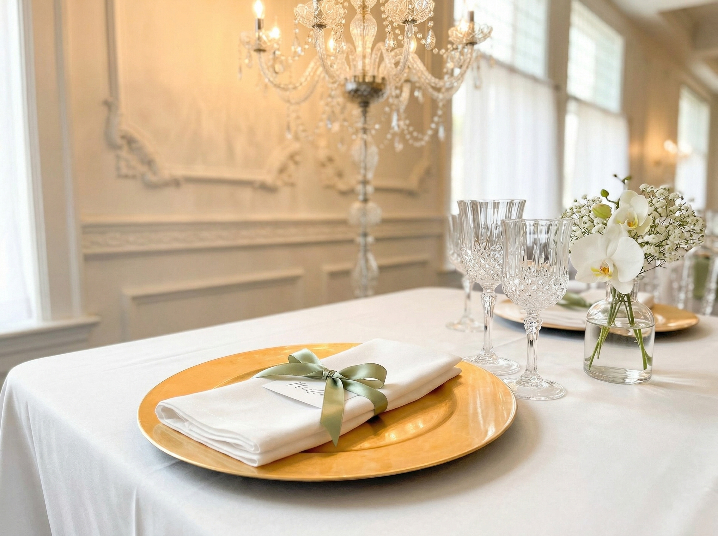 Elegante montaje de mesa en Gran Salon Hotel Meliá