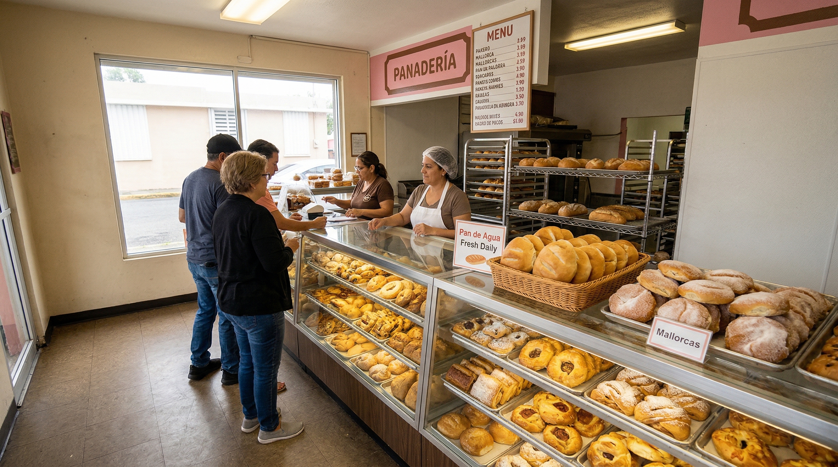 Interior de Panadería Valle Tolima — exhibidor con pan fresco y pasteles