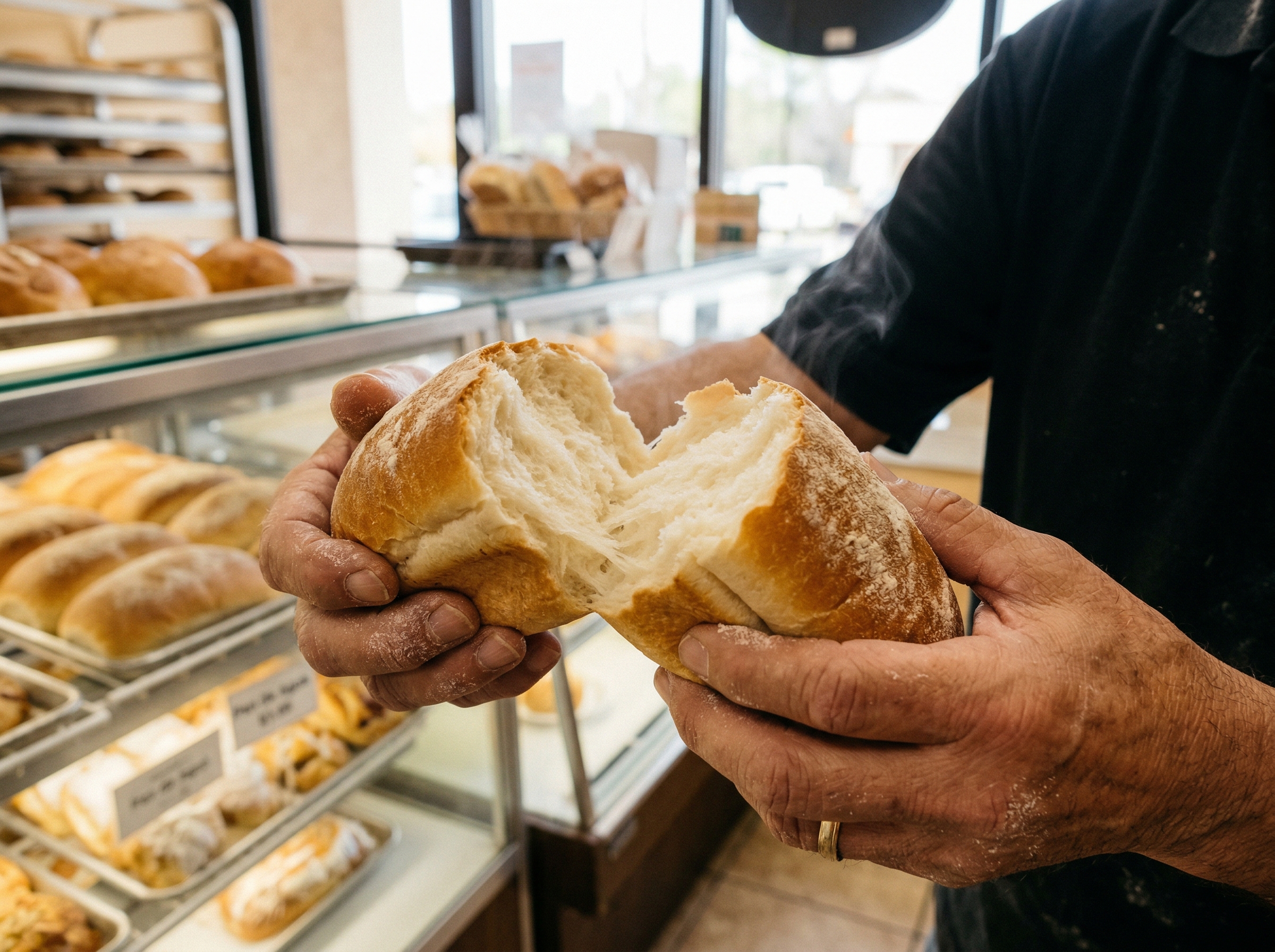 Manos artesanas trabajando el pan