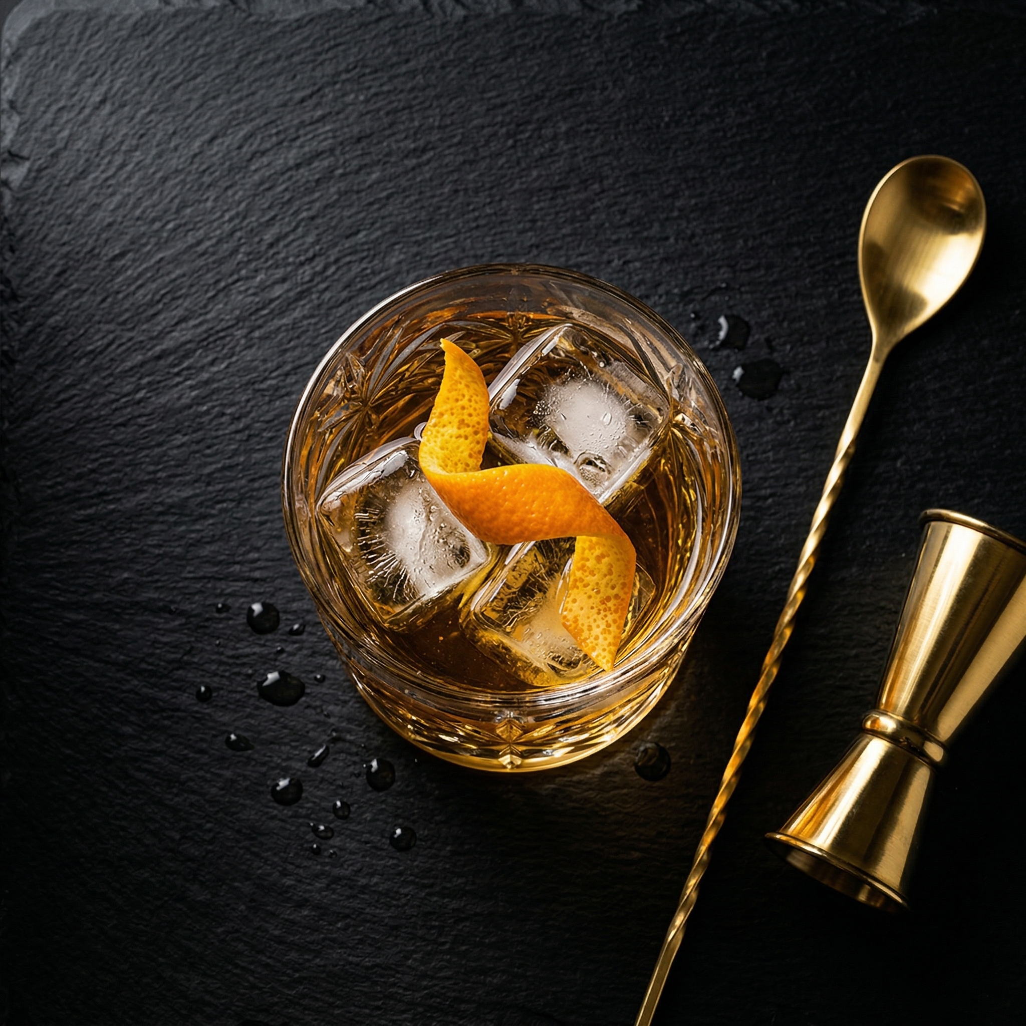 Negroni overhead flat lay — Botica Bar signature cocktail