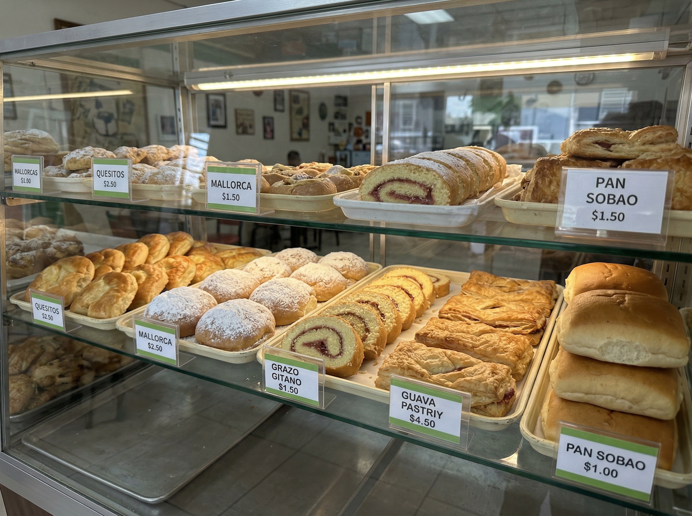 La Guarina Bakery display case with baked goods