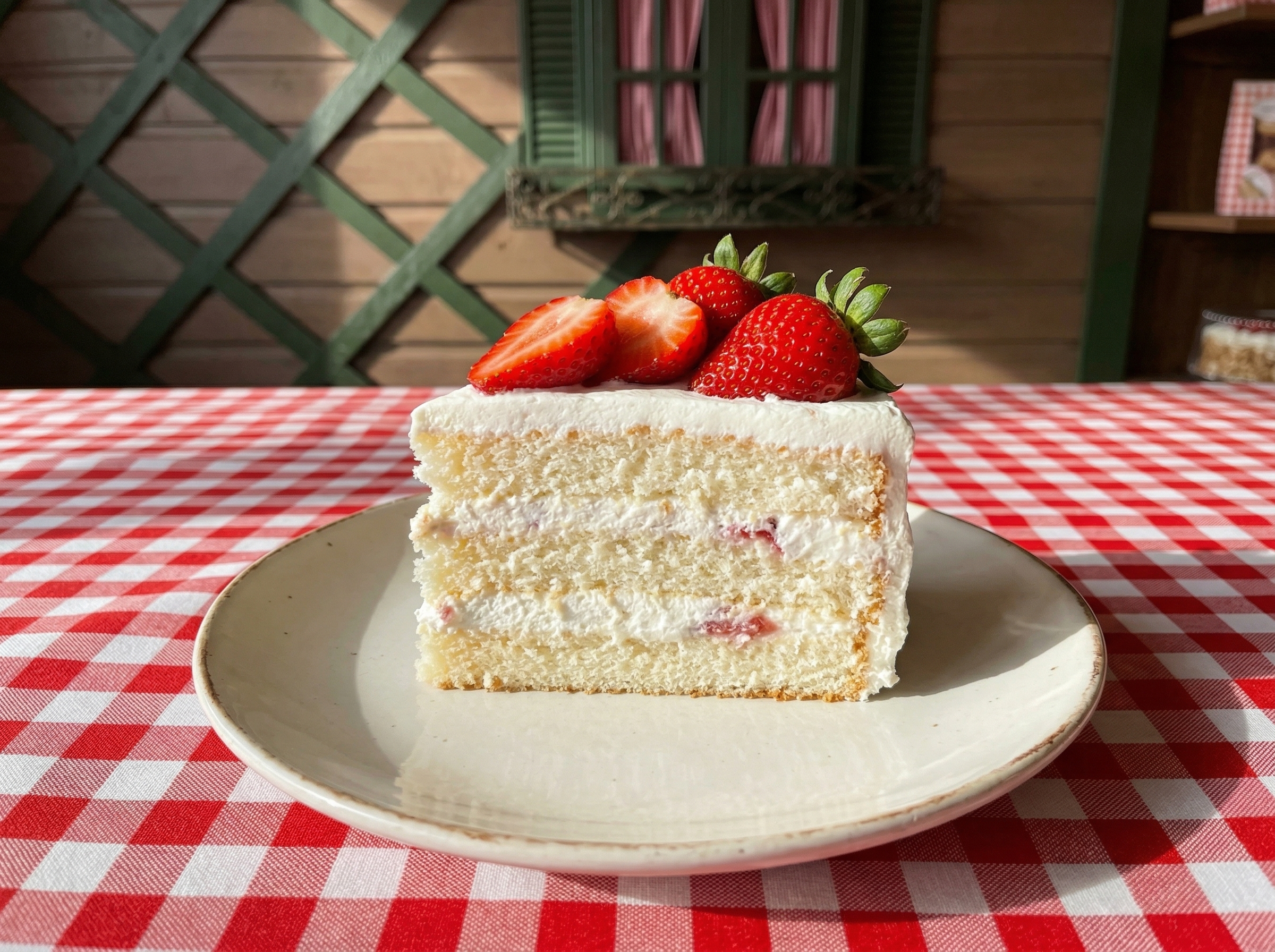 Strawberry Shortcake con crema batida y fresas frescas