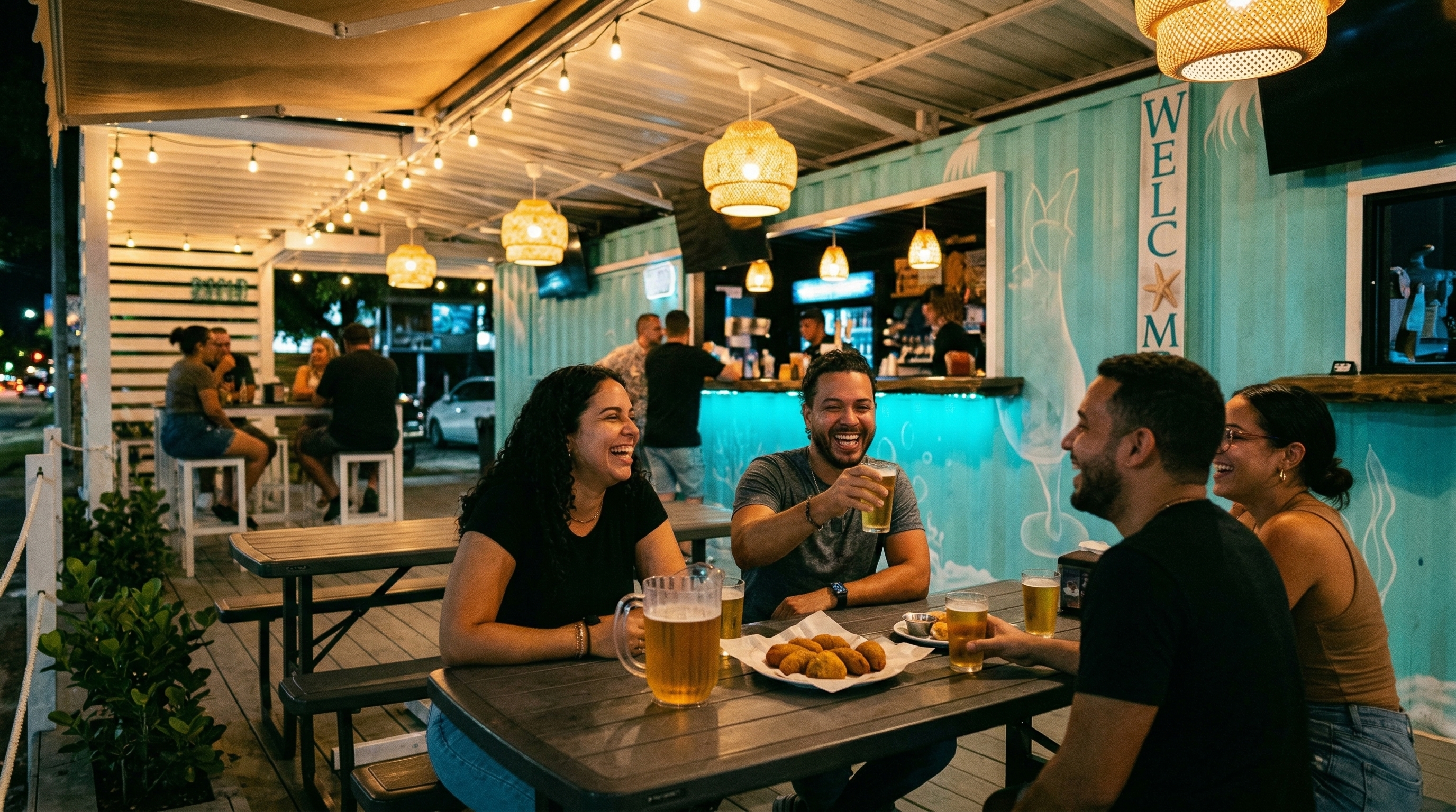 Ambiente nocturno en Tres Palos Bar and Grill