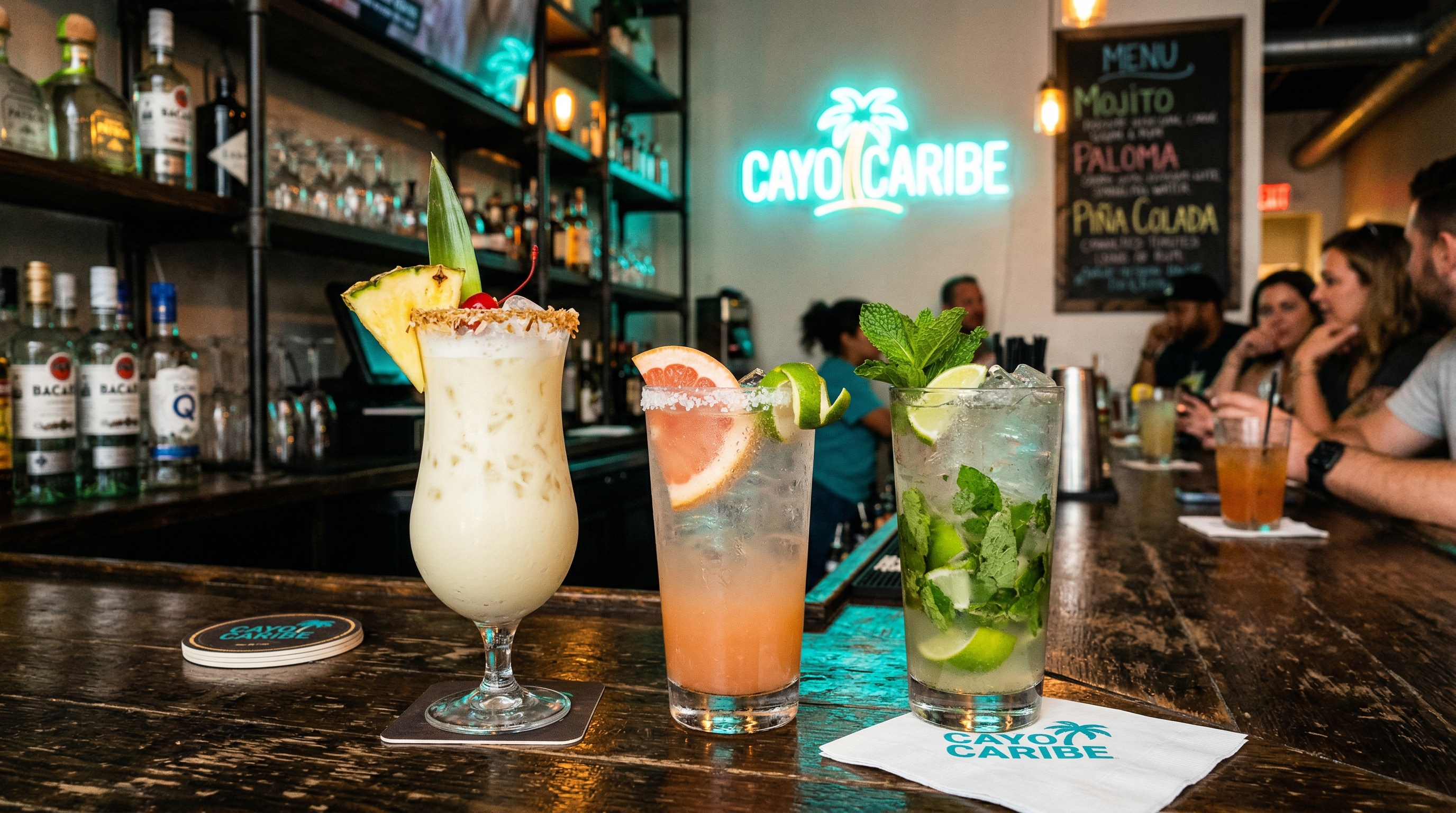 Cócteles tropicales en Cayo Caribe