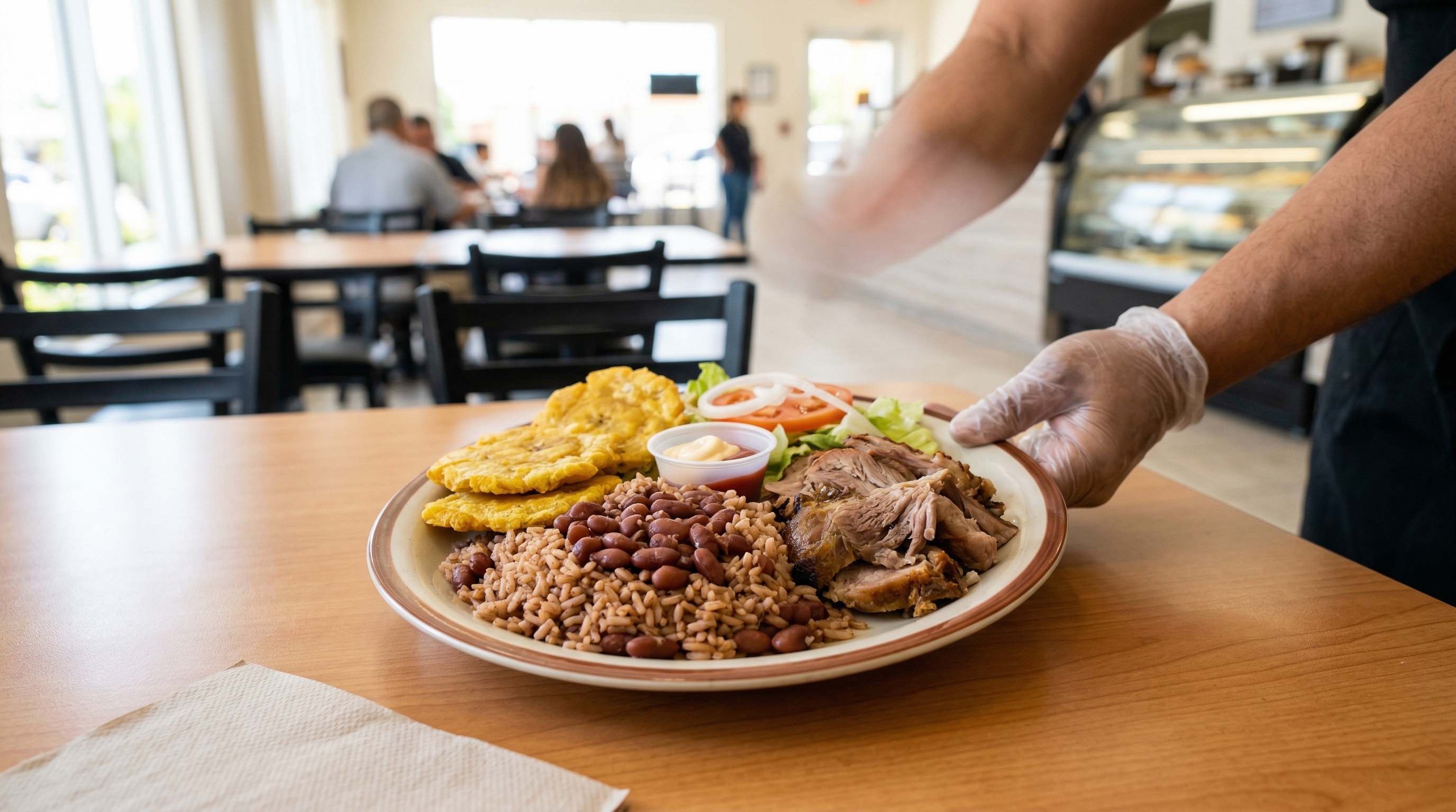 Comida criolla – arroz con habichuelas y pernil