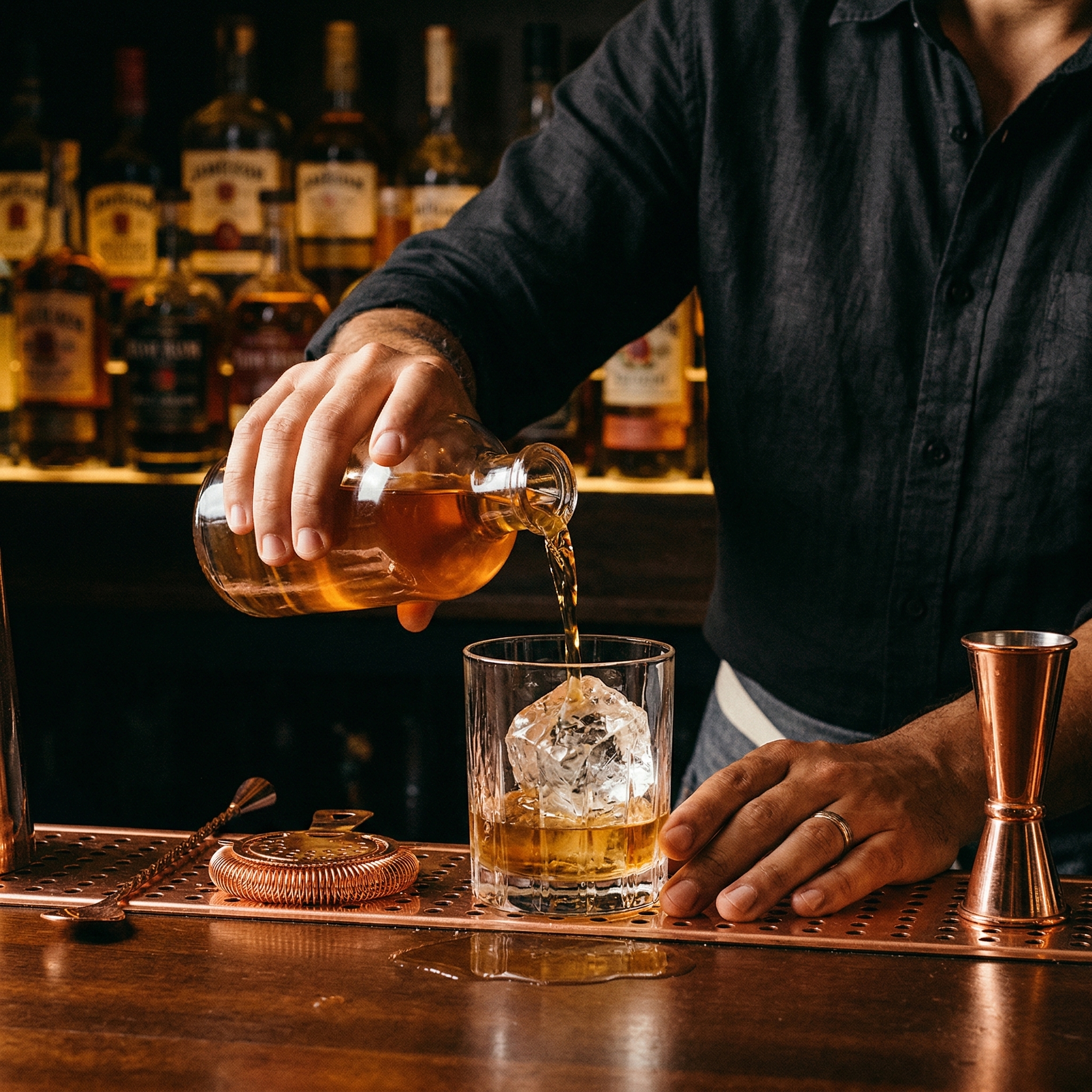 Bartender preparando cócteles en Don Collins