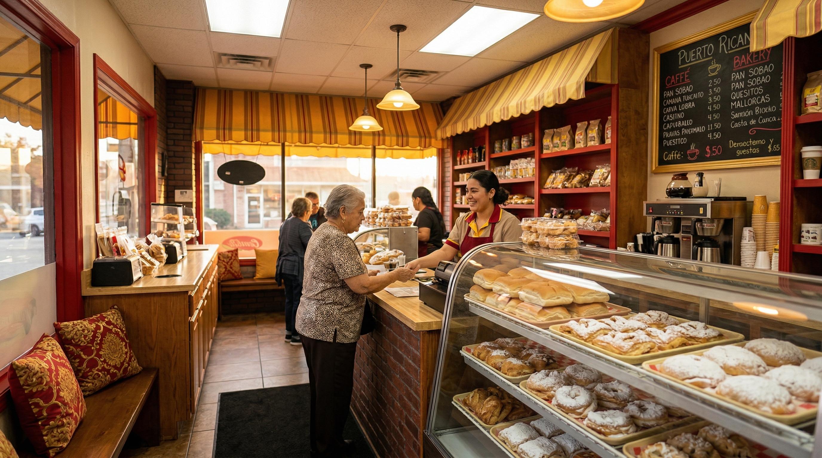 Interior cálido de Vera's Bakery