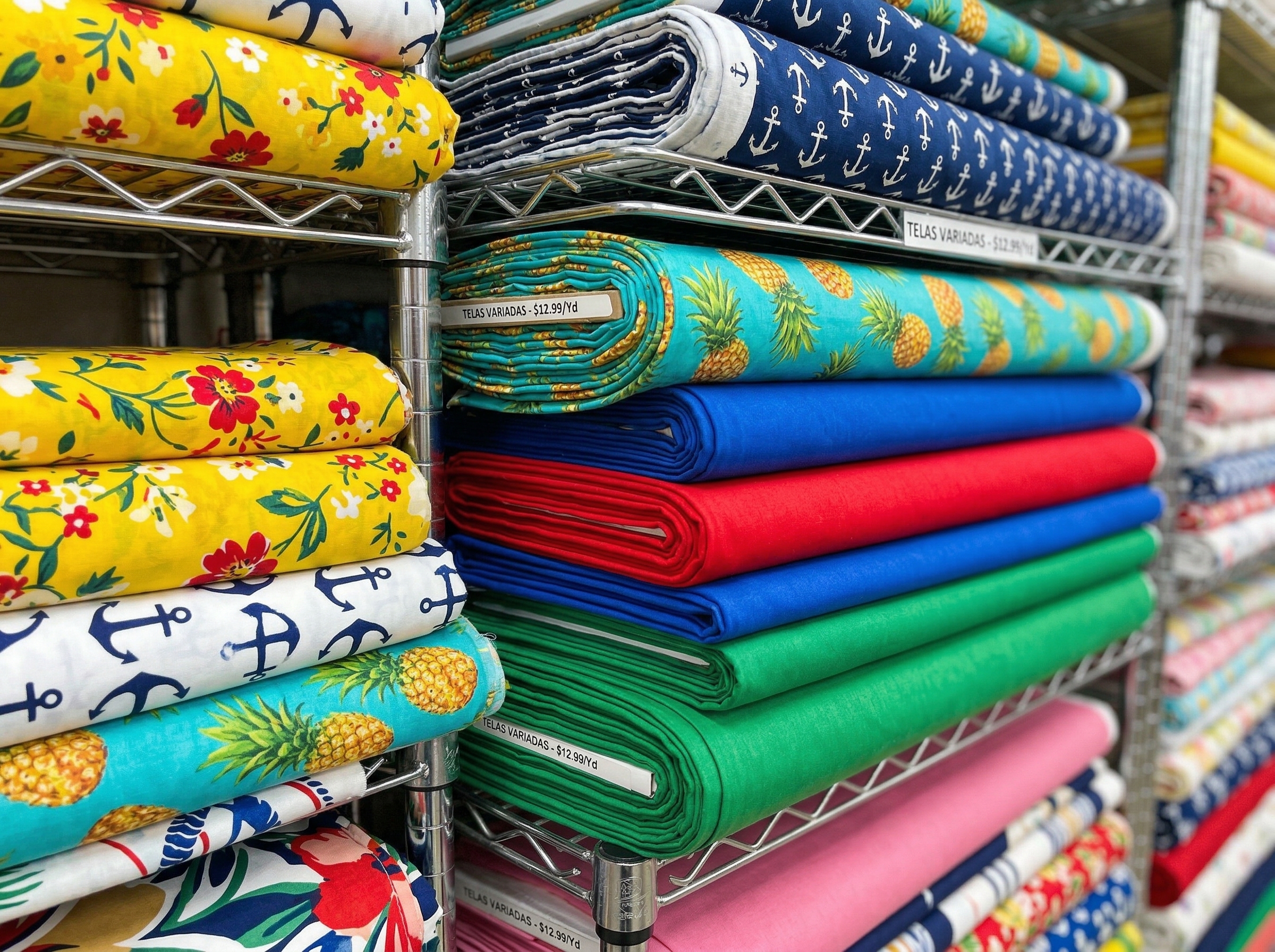 Amplia selección de telas en la tienda