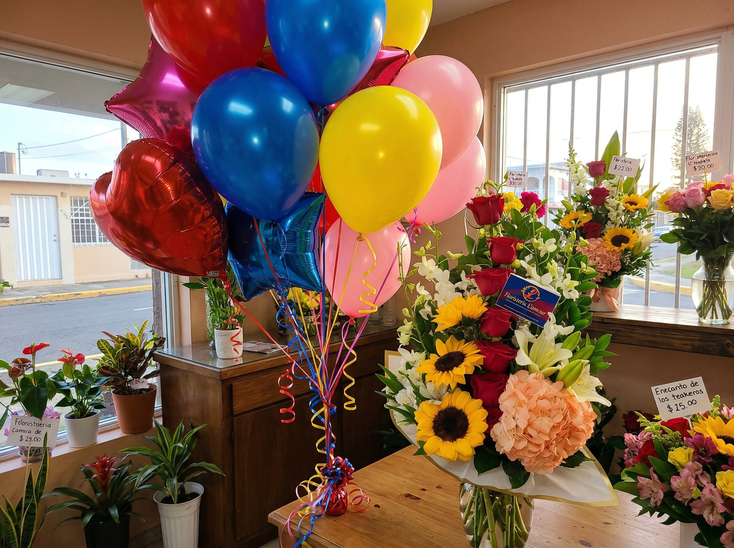 Globos y flores — Floristería L'amour