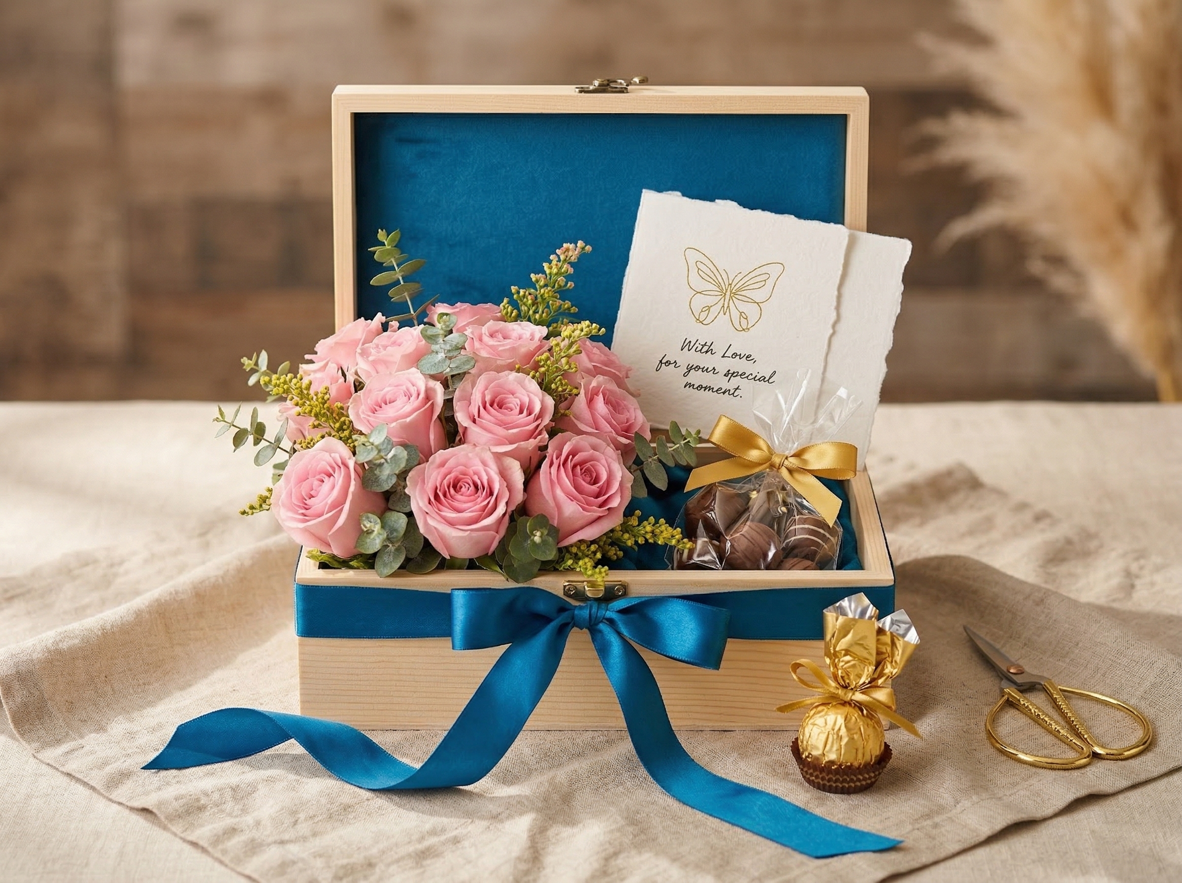 Set de regalo curado con flores y productos especiales