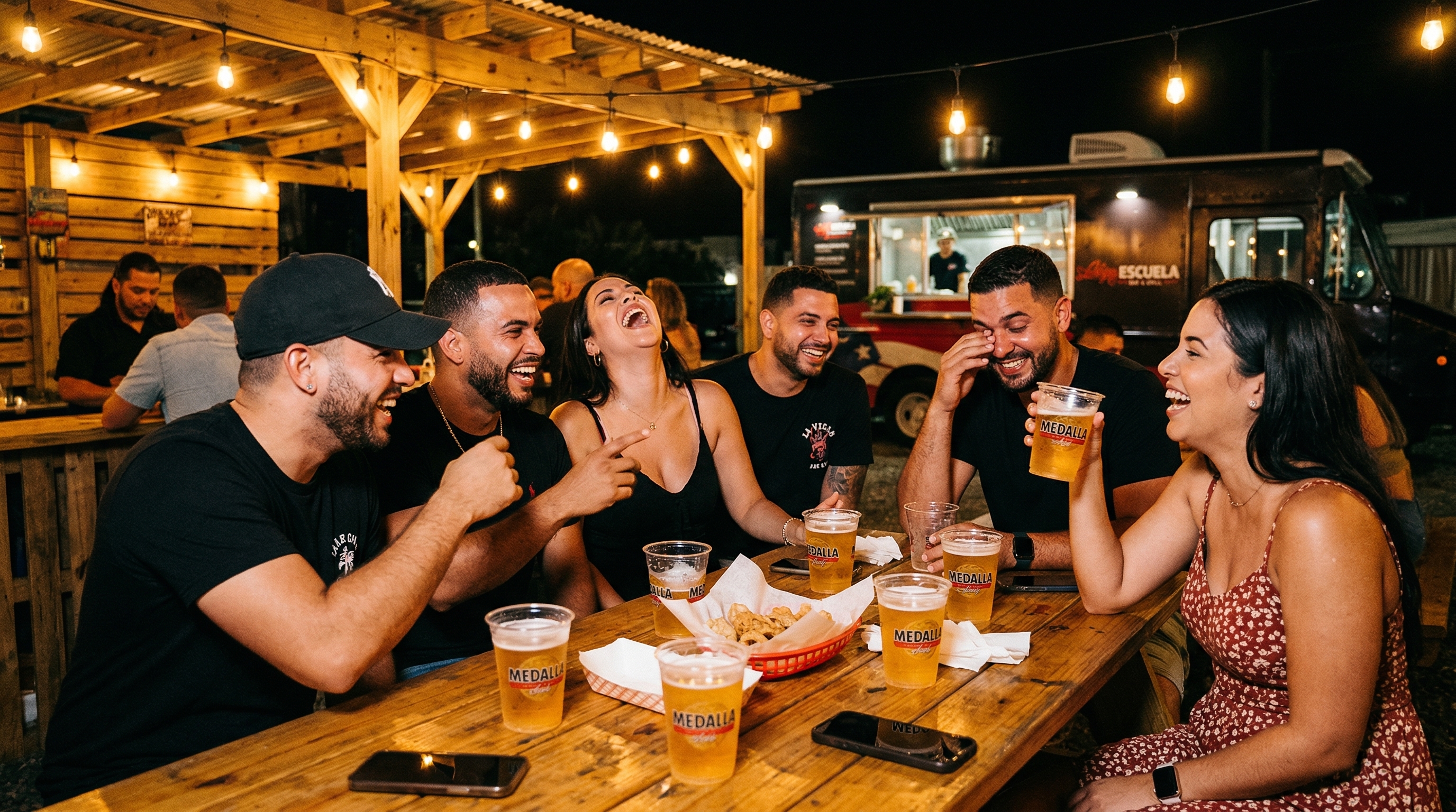 La gente disfrutando en La Vieja Escuela