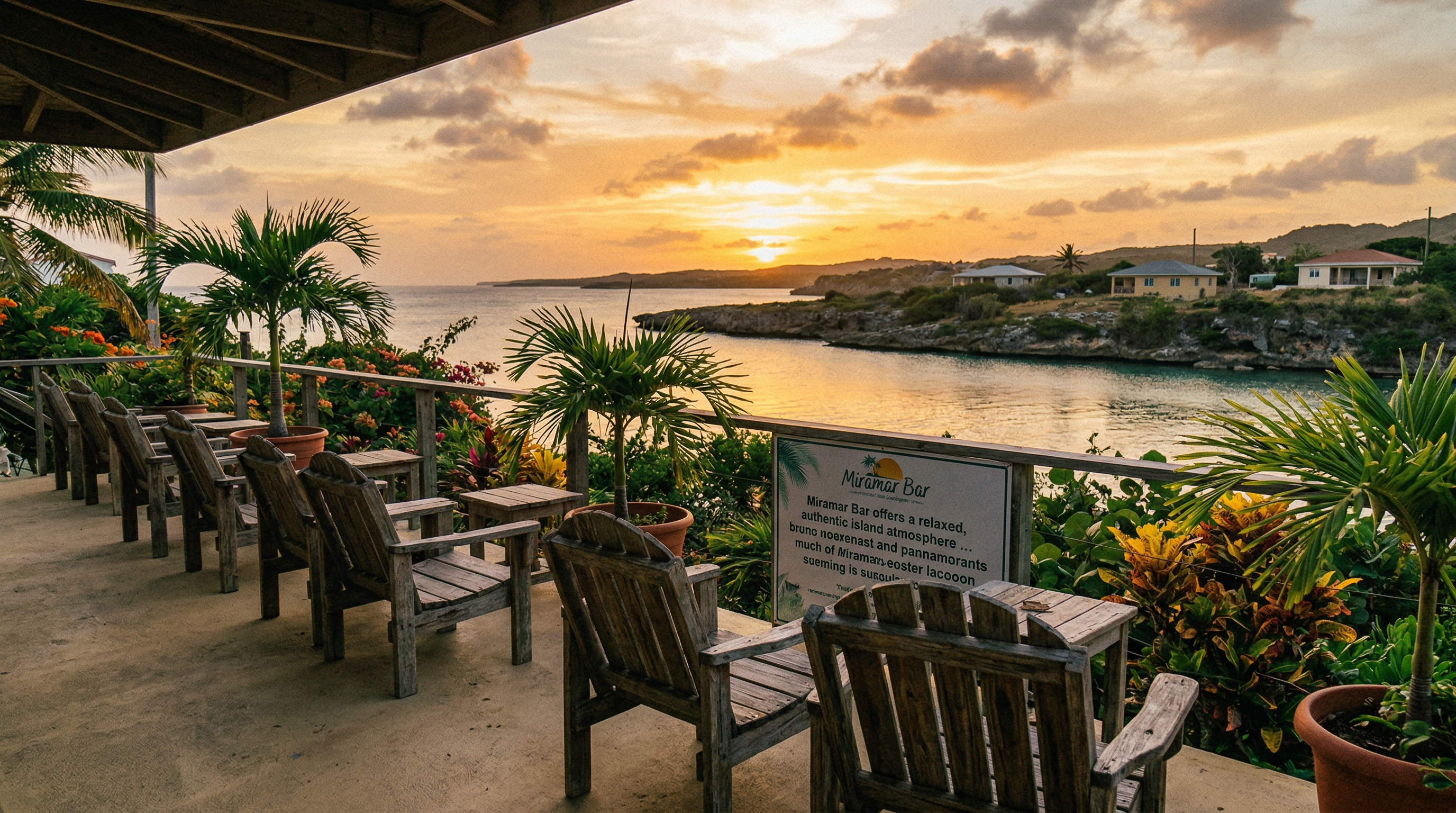 Panorama de la laguna al atardecer desde Miramar Bar