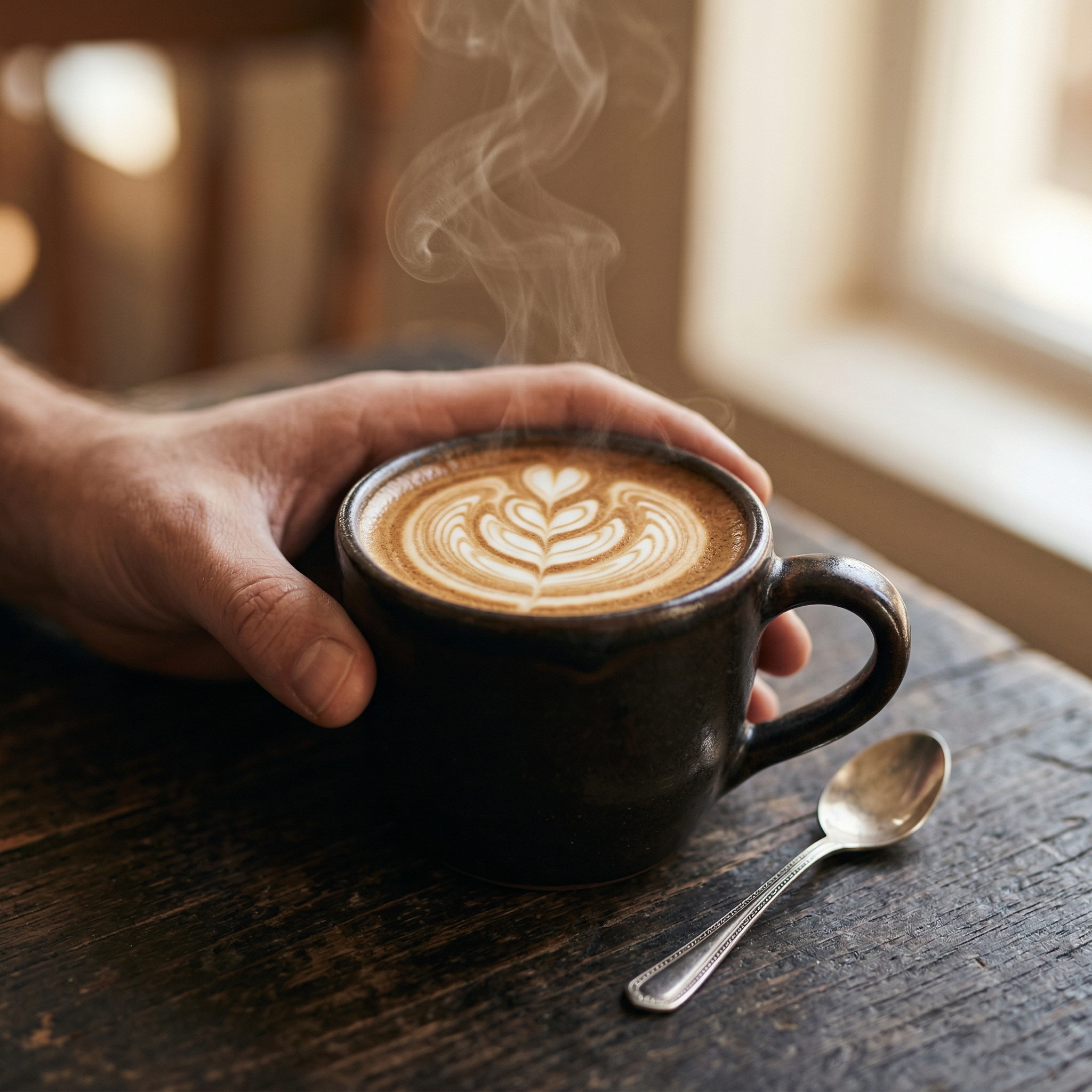 Latte artesanal en taza de cerámica