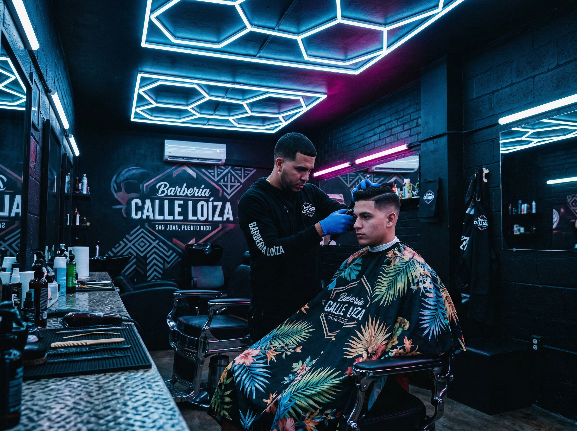 Barbero trabajando en cliente