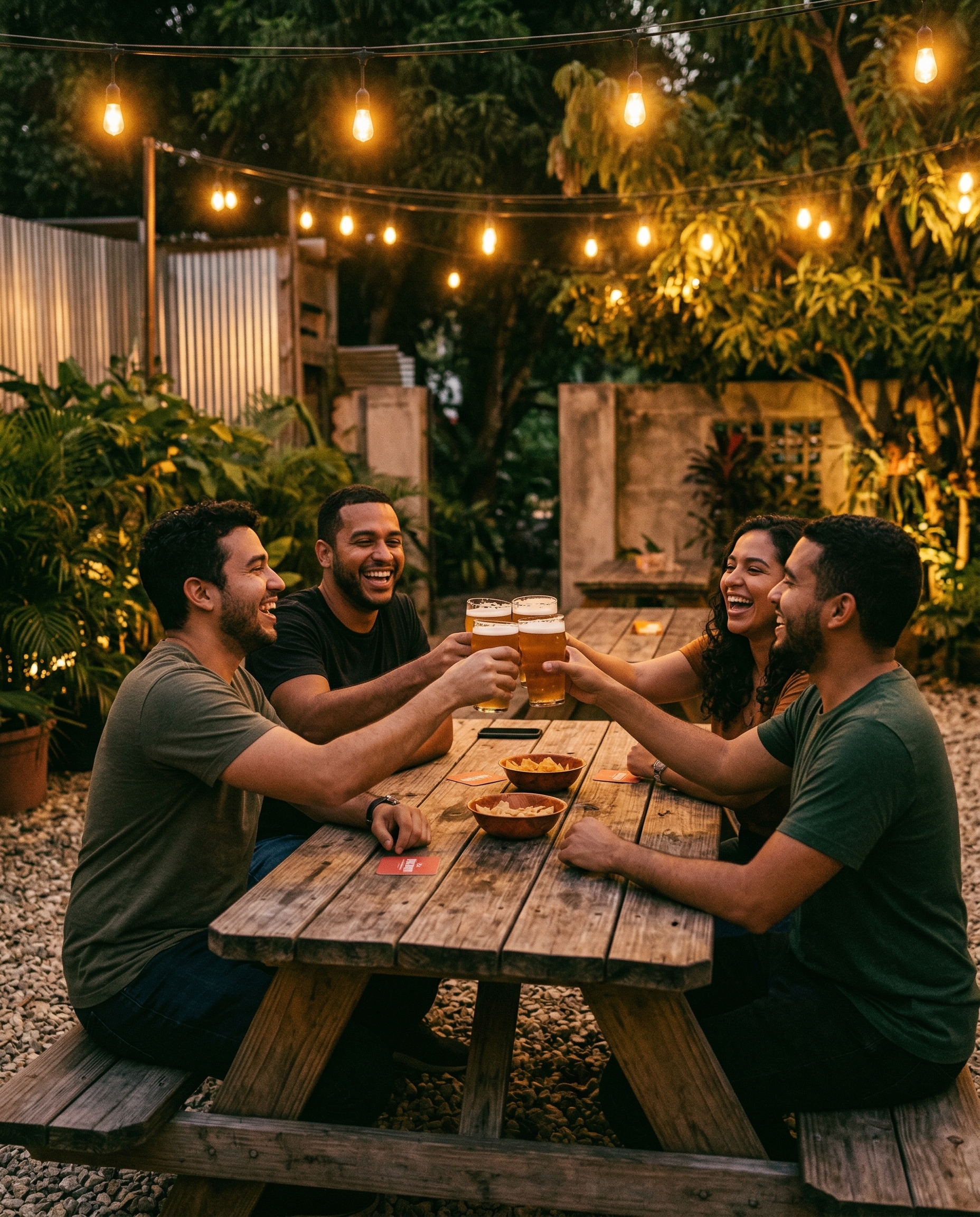 Amigos disfrutando en La Esquinita Jardín Cervecero