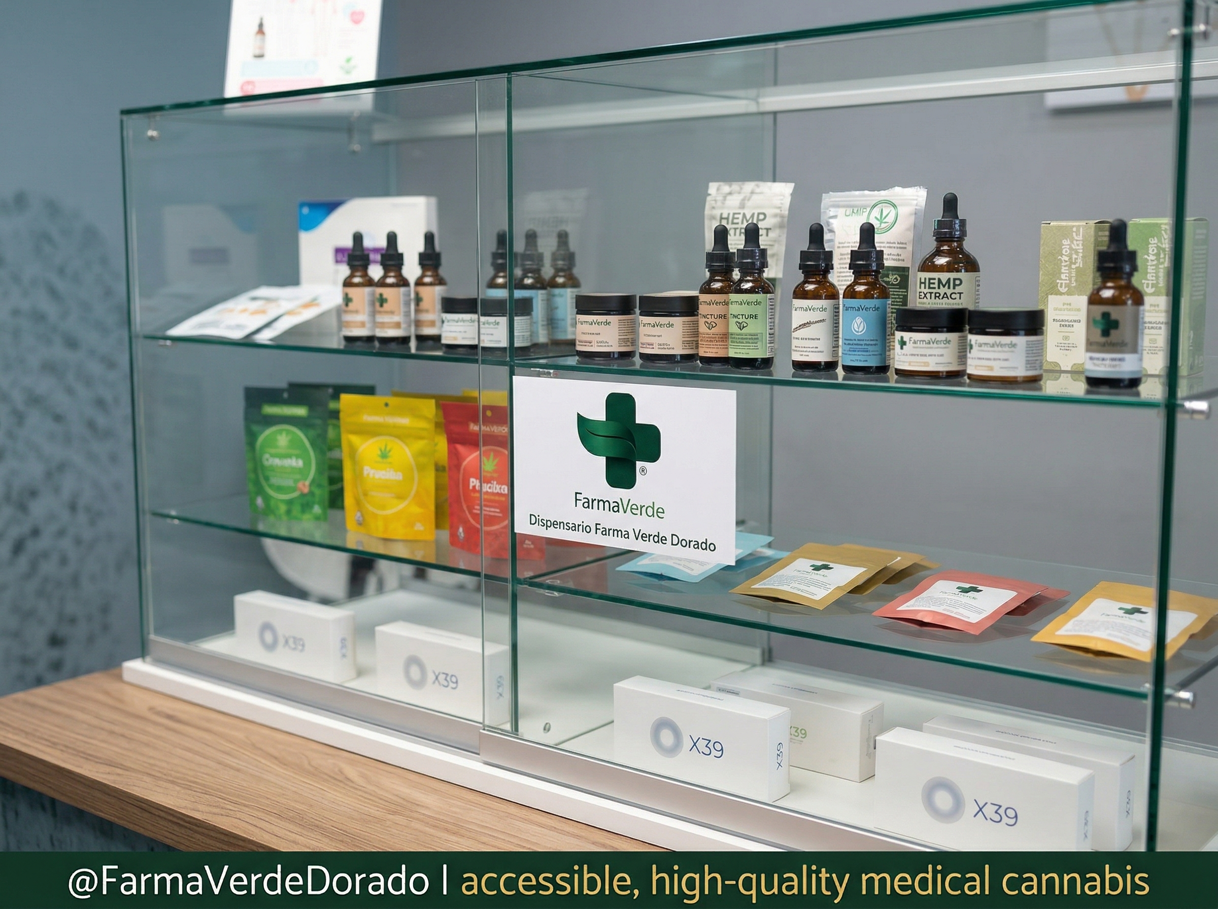 Vitrina de productos de cannabis medicinal en FarmaVerde