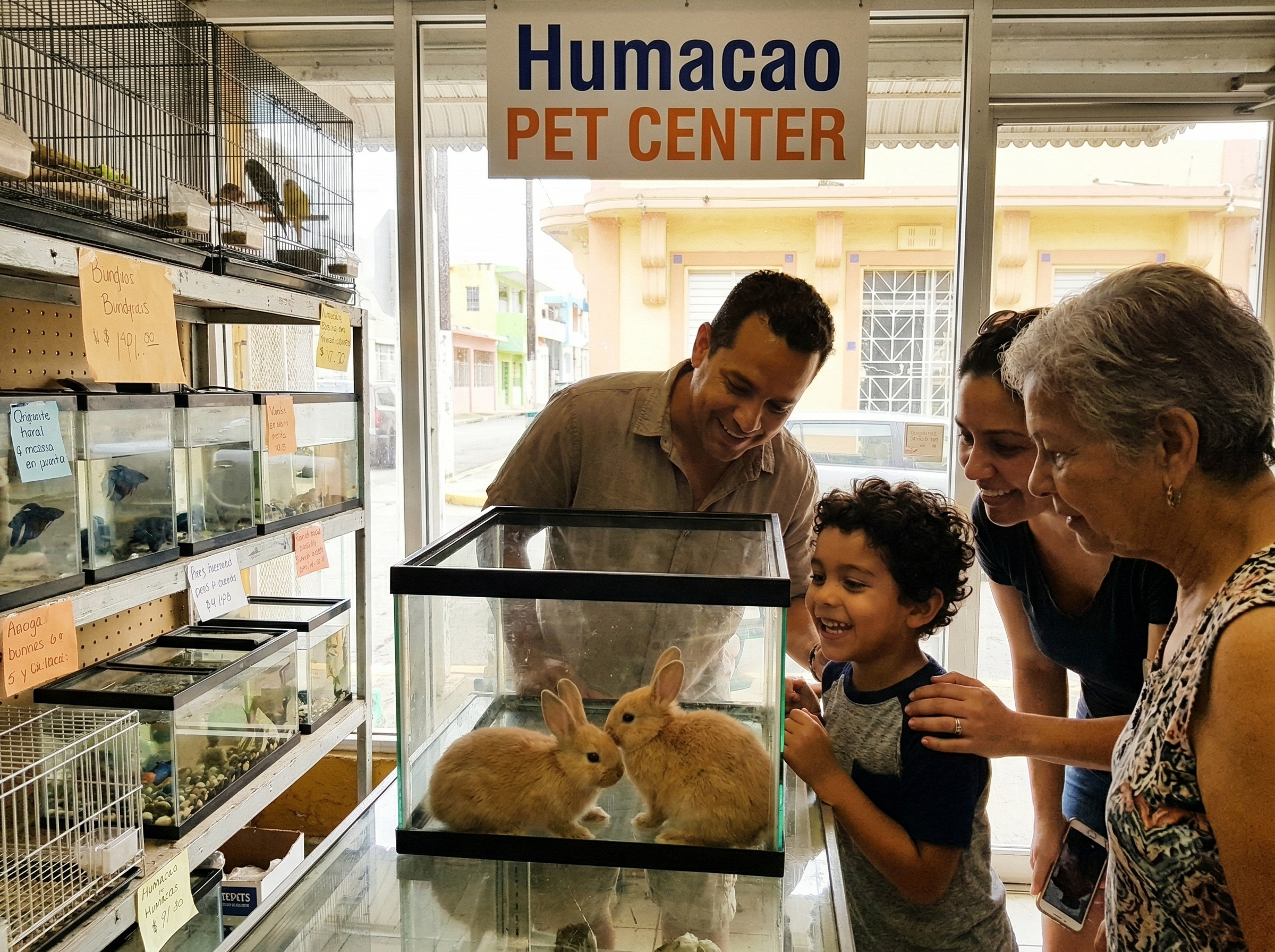 Familia con su mascota en Humacao Pet Center