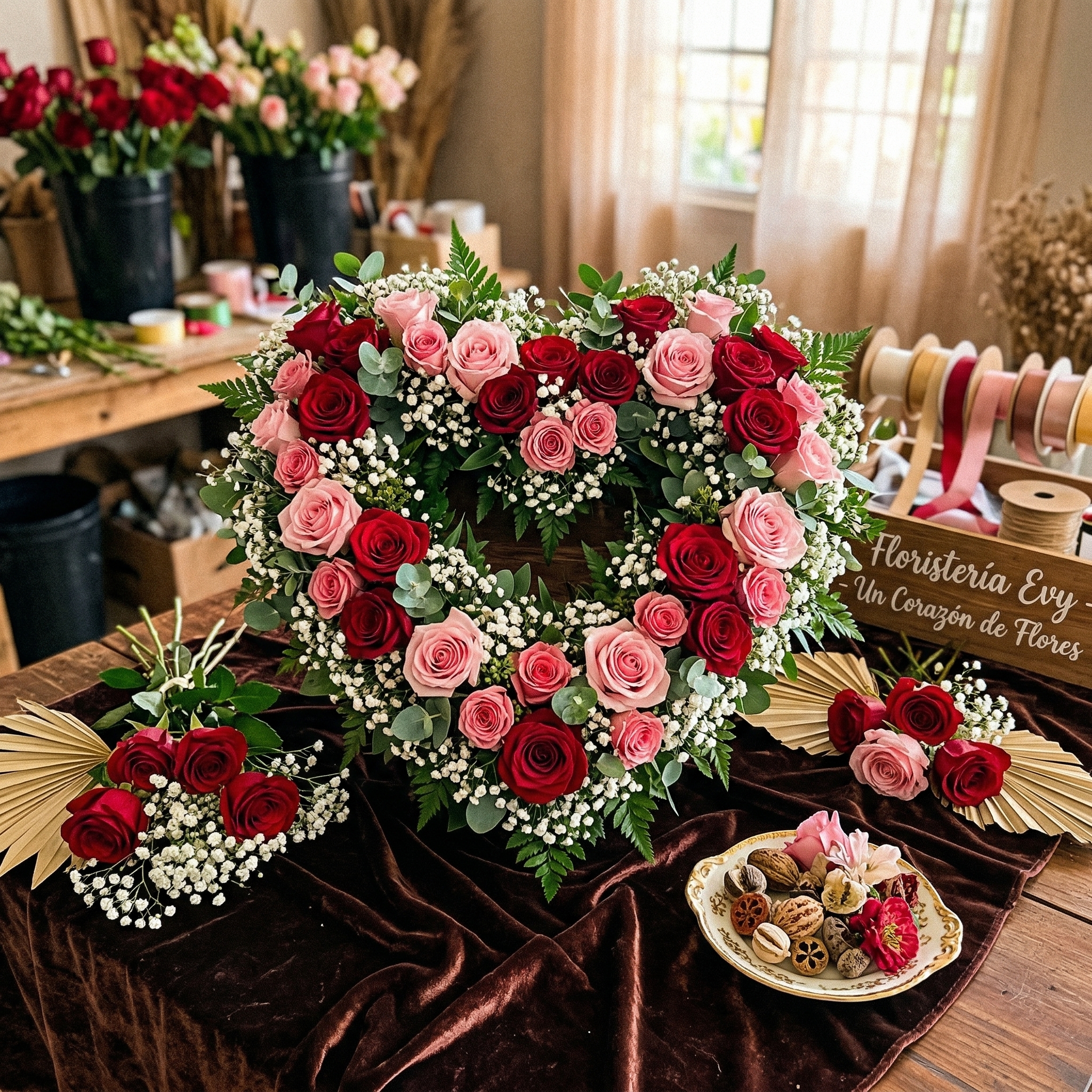 Arreglo floral en forma de corazón para San Valentín y ocasiones de amor