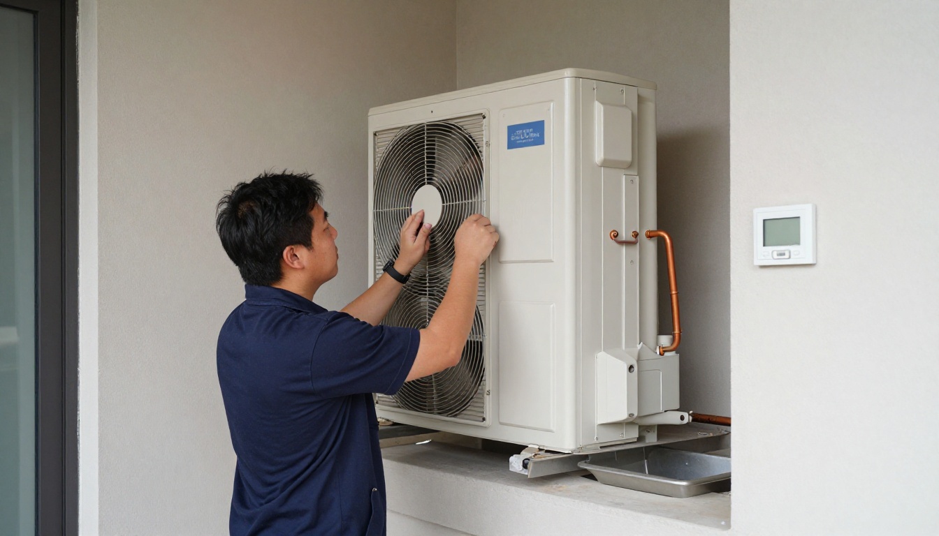 A Hudson HVAC technician inspecting a dryer vent system in a modern Toronto condo