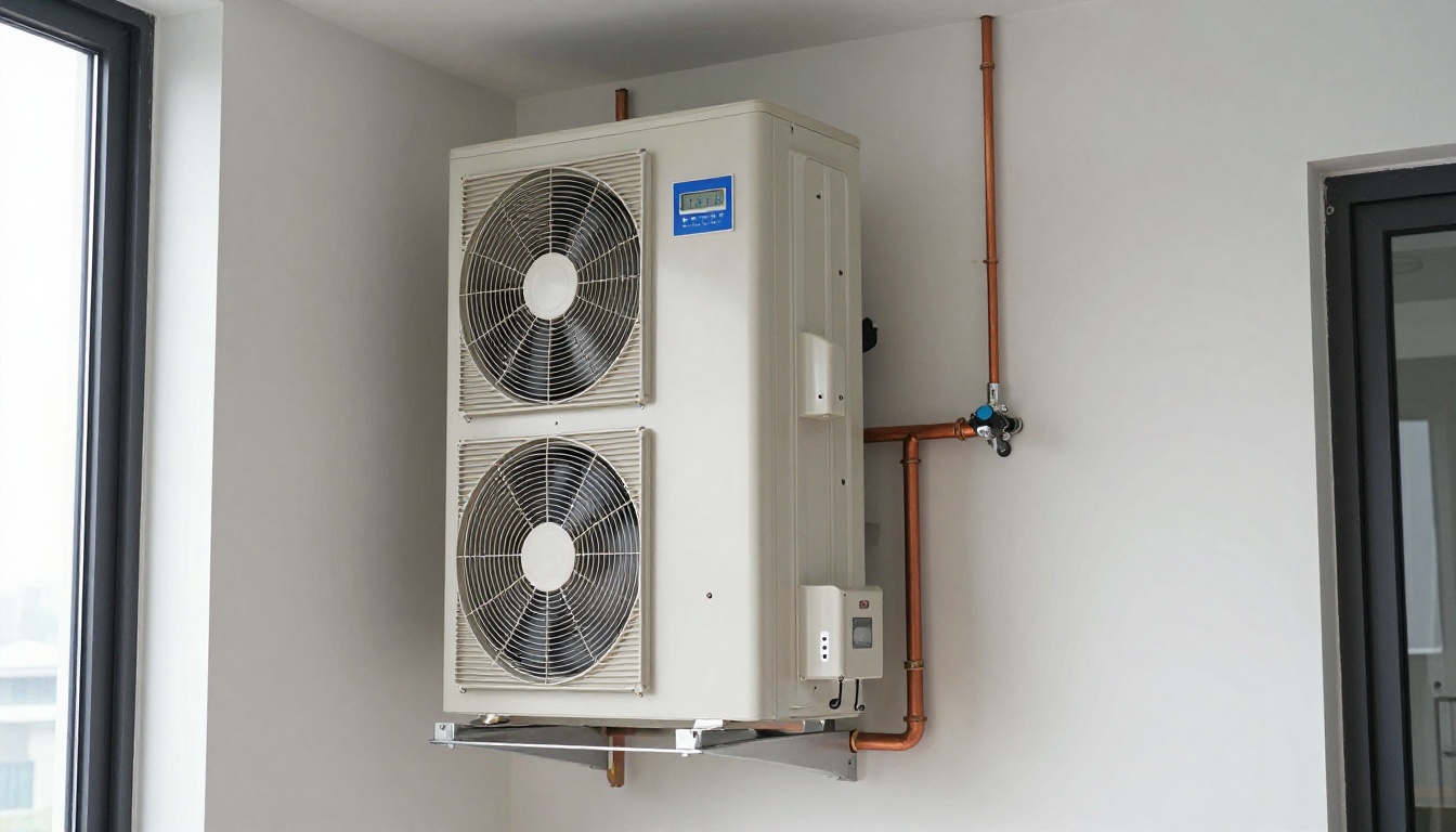 Interior of a North York condo utility closet with a vertical fan coil unit and clean service access panel