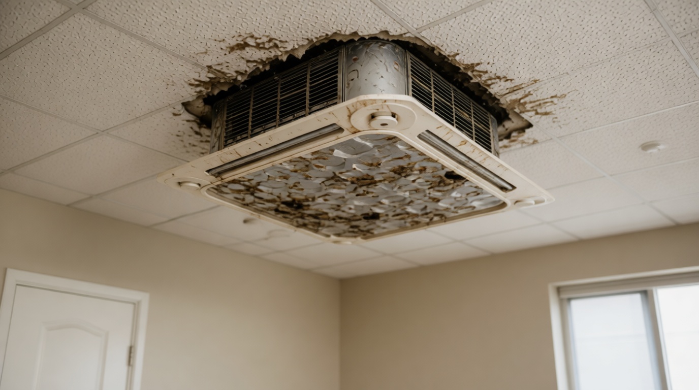 Close-up of a moldy HVAC duct in a Toronto condo