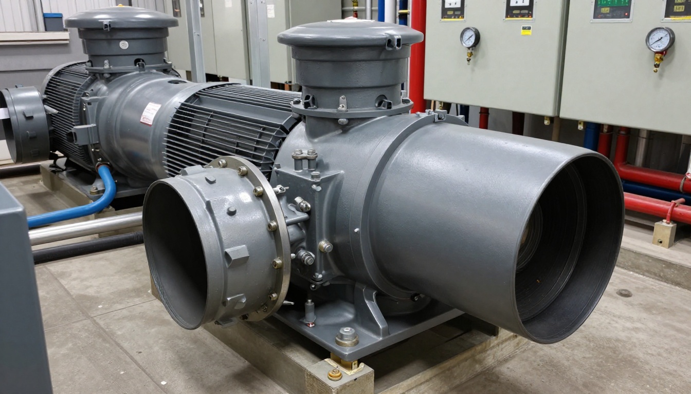 Extreme close-up of a hydronic circulation pump installed in a Toronto condo mechanical room, showing the motor, volute casing, flange connections, coupling guard, isolation valves, and electrical conduit inside an indoor HVAC plant Extreme close-up of a hydronic circulation pump installed in a Toronto condo mechanical room, showing the motor, volute casing, flange connections, coupling guard, isolation valves, and electrical conduit inside an indoor HVAC plant