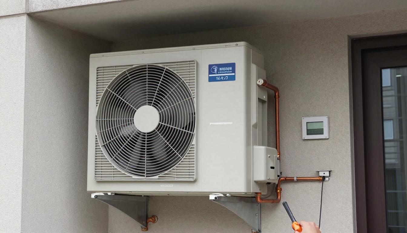 A Hudson HVAC technician inspecting a condo fan coil unit with a flashlight in a Toronto high-rise A Hudson HVAC technician inspecting a condo fan coil unit with a flashlight in a Toronto high-rise