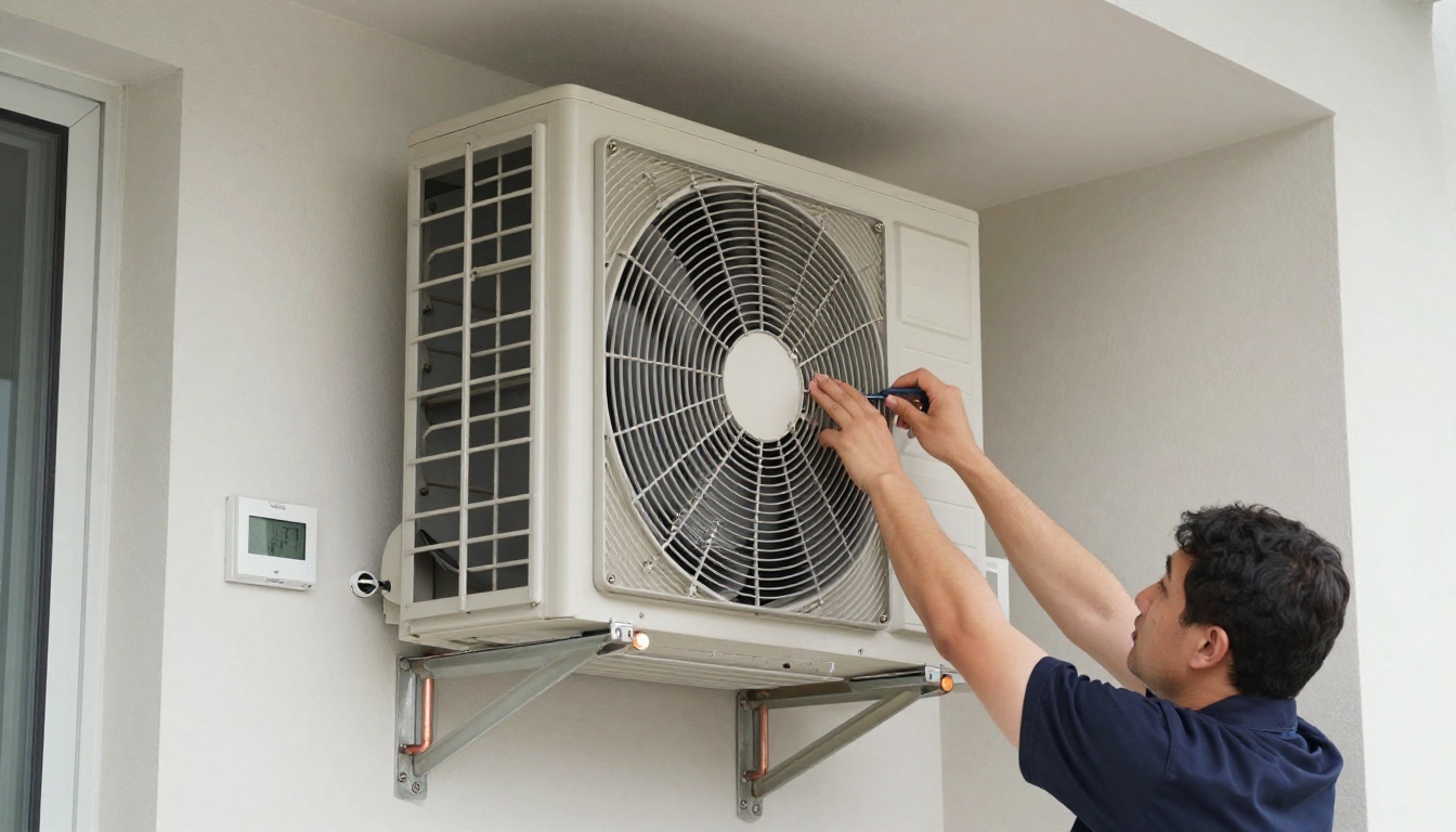 Technician performing fan coil replacement in Etobicoke condo unit