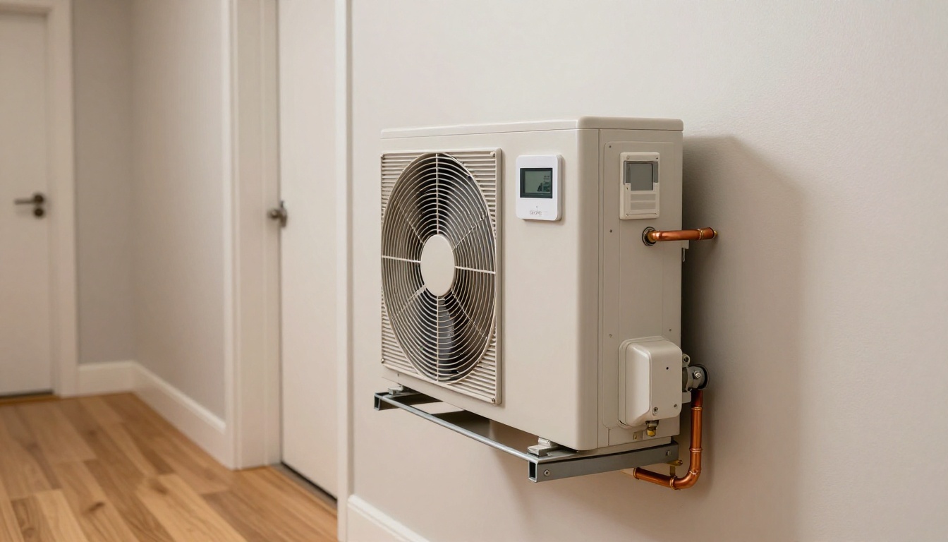 Close-up of an occupancy sensor mounted on a wall in a Toronto condo hallway, with neutral wall colors and hardwood floors.