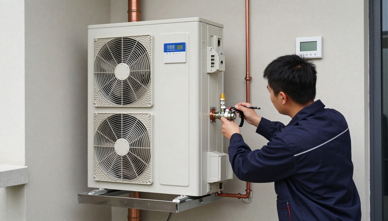 HVAC technician repairing a condo 3-way valve in North York