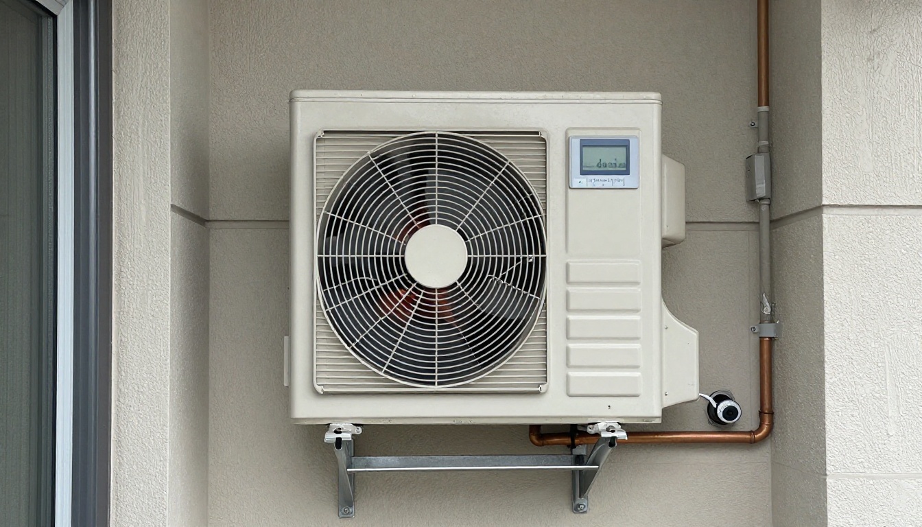Close-up of a frozen condensate line on a fan coil unit during a Toronto winter Close-up of a frozen condensate line on a fan coil unit during a Toronto winter